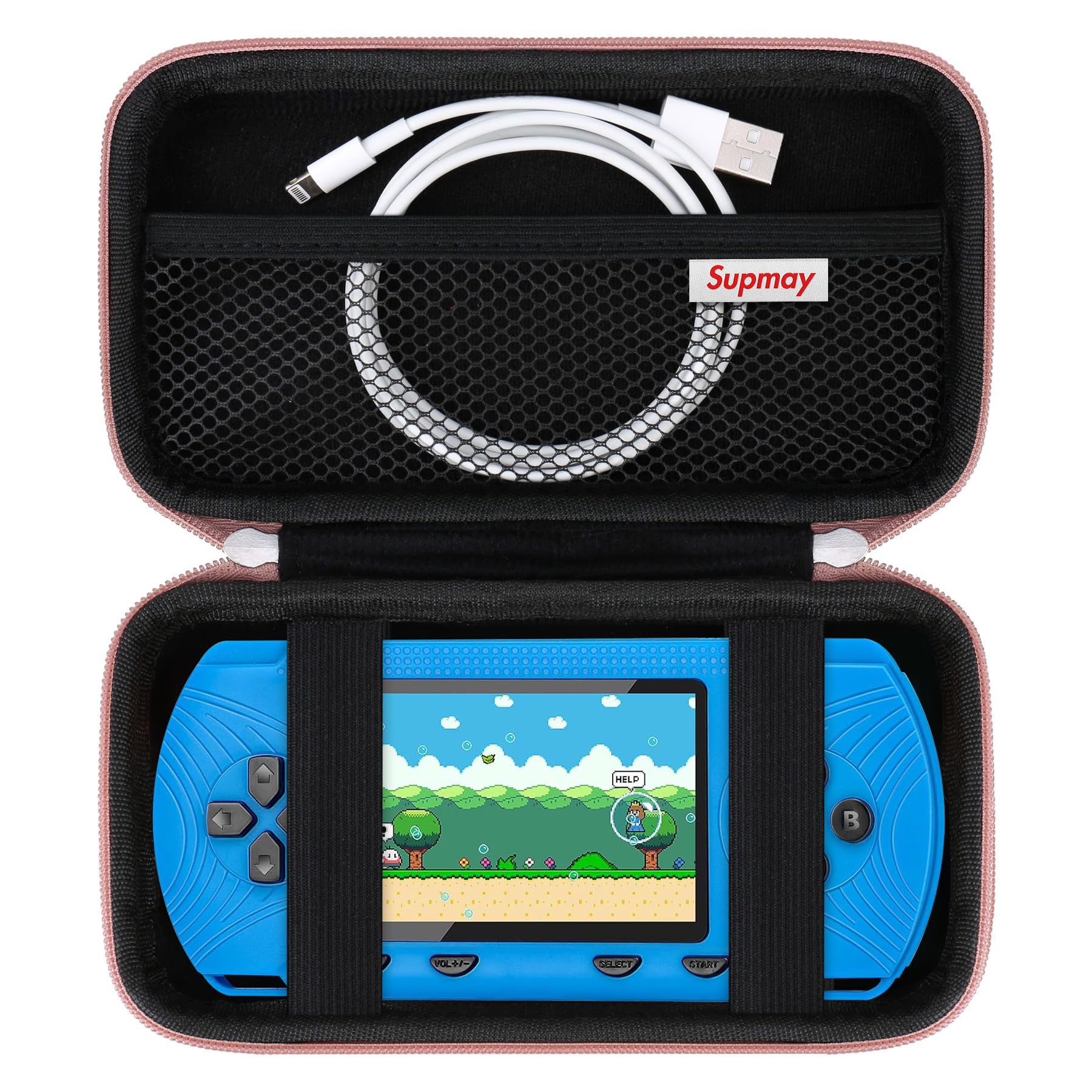 Supmay Carrying Case for GAMPLAE Handheld Game for Kids, 258 Retro Video Games Portable Gaming Player Storage Holder Travel Bag with Mesh Pocket for 3
