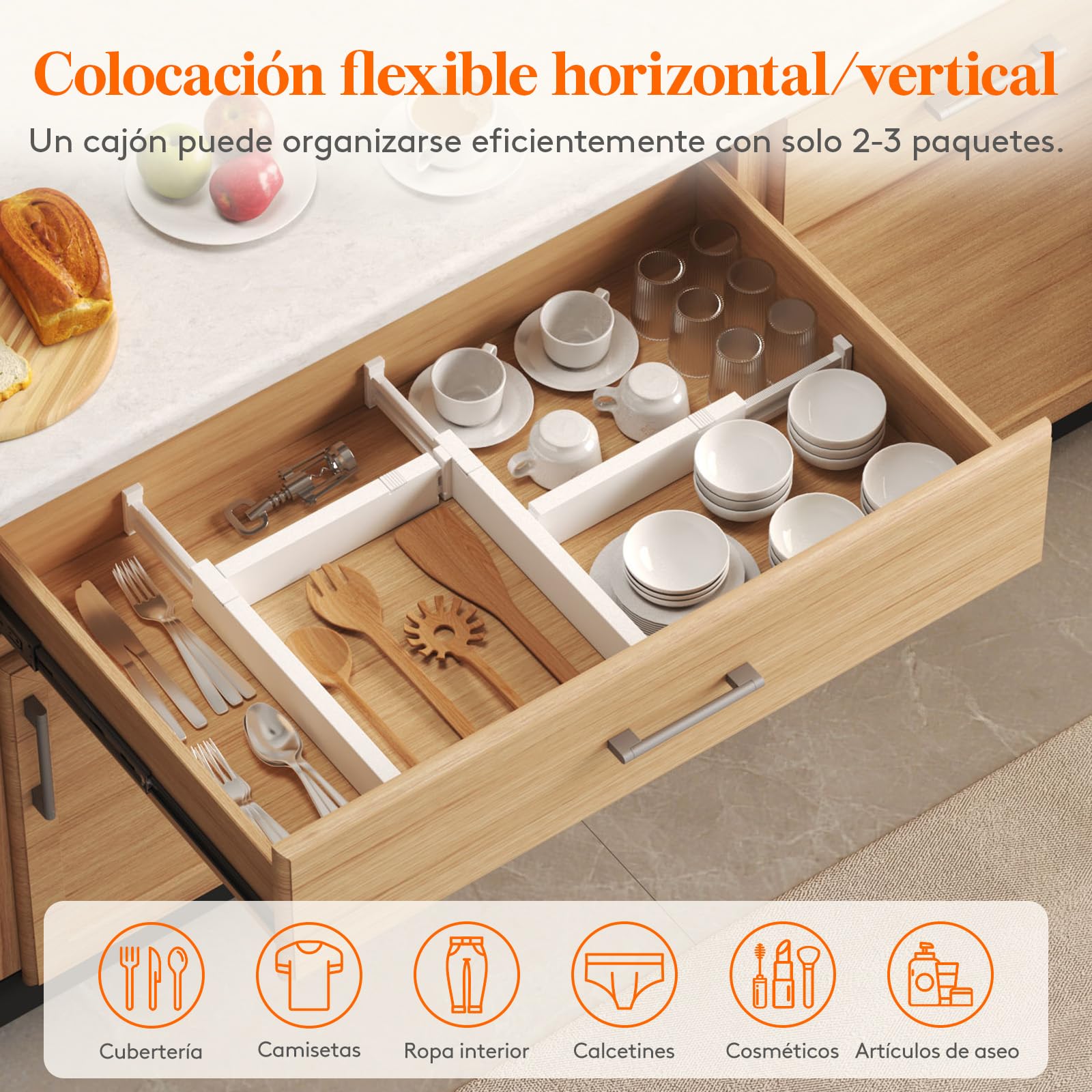 Lifewit Divisores de Cajones 28-40cm Ajustable Altura 6cm Organizador Armario Blanco 5 Paquetes