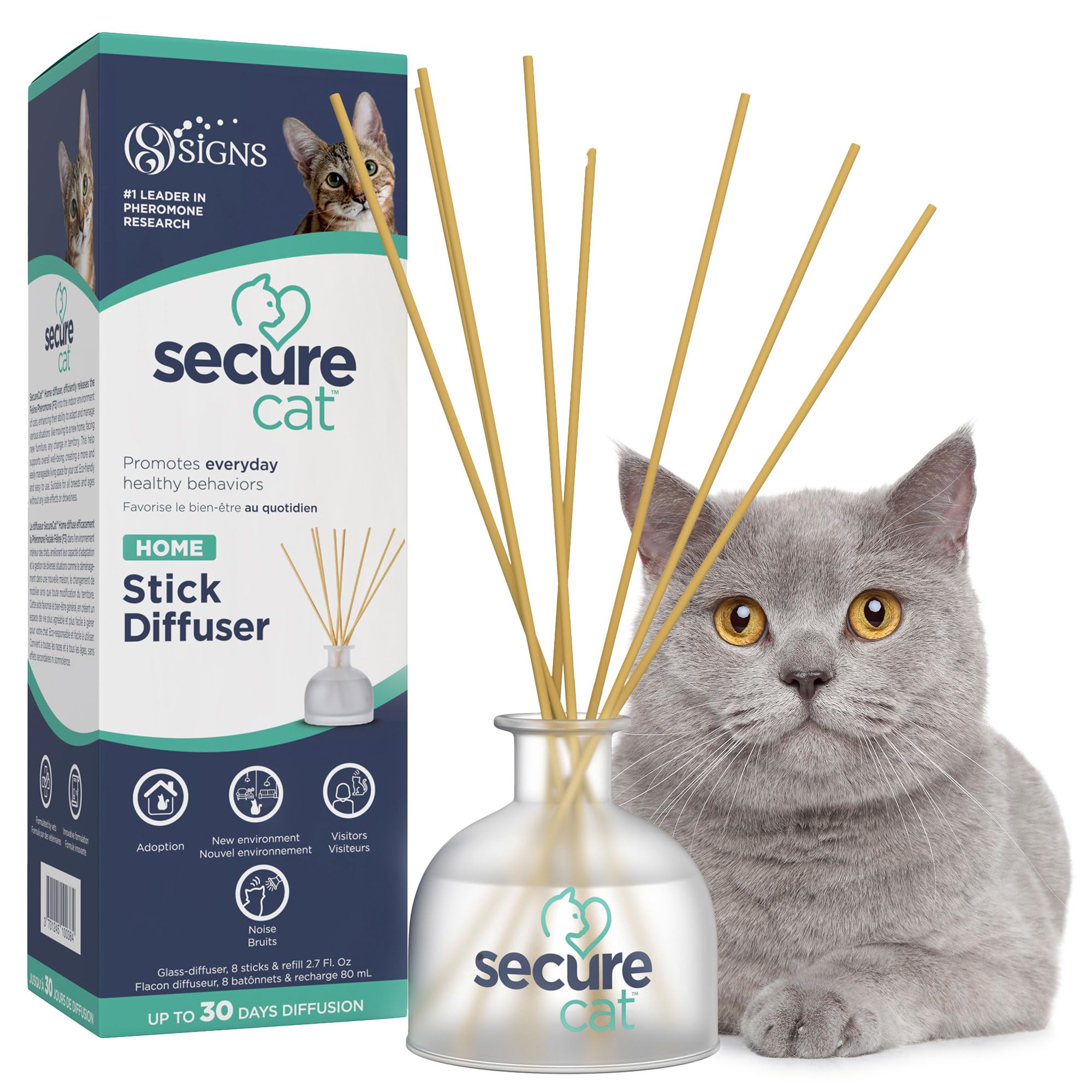 SIGNS SecureCat Calming Diffuser for Supporting Calm and Well-Being to Help Relieve Any Feeling of Anxiety or Stress, Cat Pheromone Passive Stick Diffuser Home Starter Kit