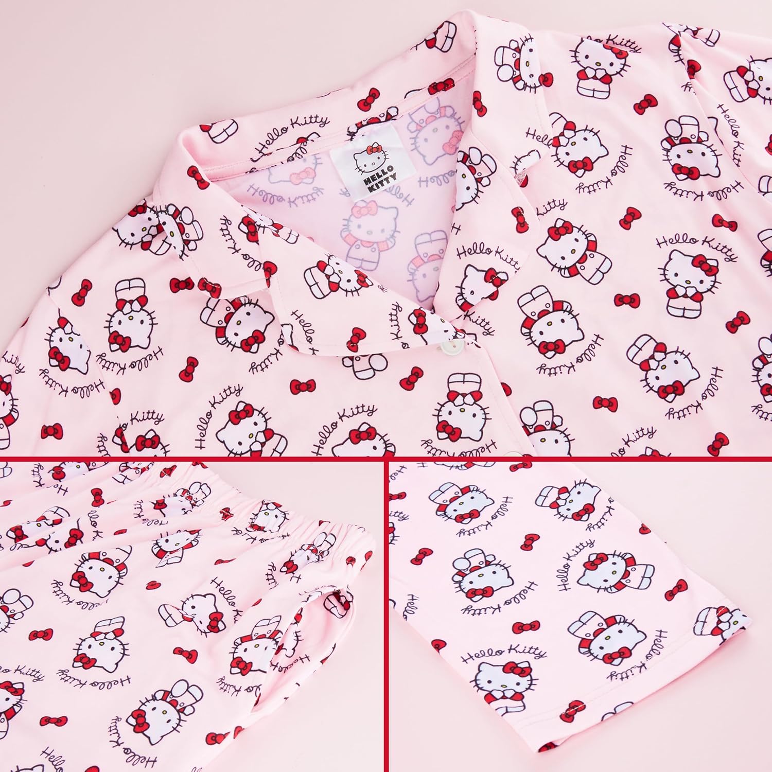 Hello Kitty Sanrio Pajama Set Teens, Women, 2-Pc Long Sleeve Top, Pants, Soft Kuromi Loungewear Kawaii PJs, Gifts for Women