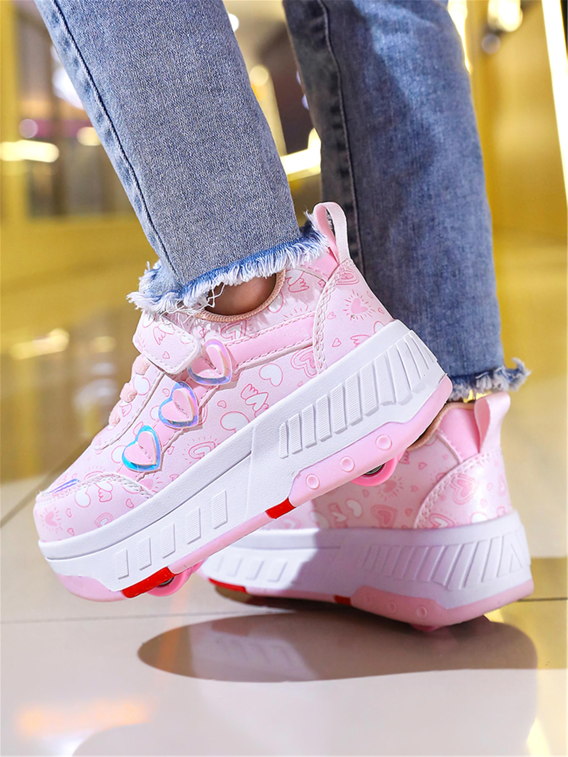 Chaussures à roulettes pour Filles garçons, Chaussures de Skateboard à Baskets 2 en 1, roulettes pour Enfants Chaussures à 4 Roues, Sneakers de Fitness Réglables Adolescents
