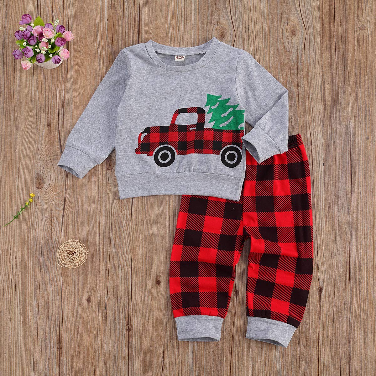Sudadera de algodón a cuadros de manga larga para bebé, niño y niña, conjunto de dos piezas, ropa de otoño e invierno
