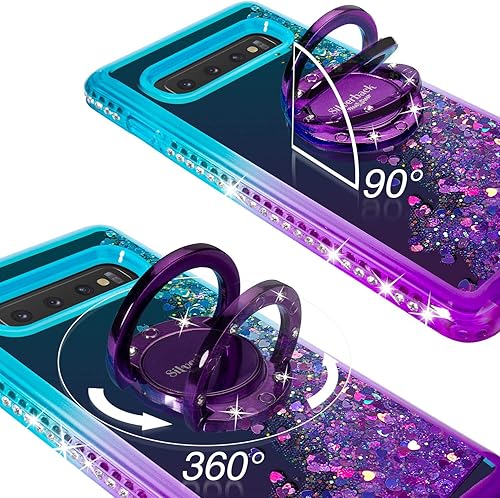 Miniatura 8 de Silverback Funda para Samsung Galaxy S10 Plus, funda con purpurina holográfica líquida en movimiento con soporte de soporte, soporte de diamantes de