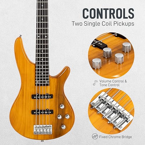 Miniatura 3 de Ktaxon Guitarra de bajo eléctrico de 5 cuerdas, tamaño completo, kit de diapasón de palisandro estándar con correa de bolsa de concierto,