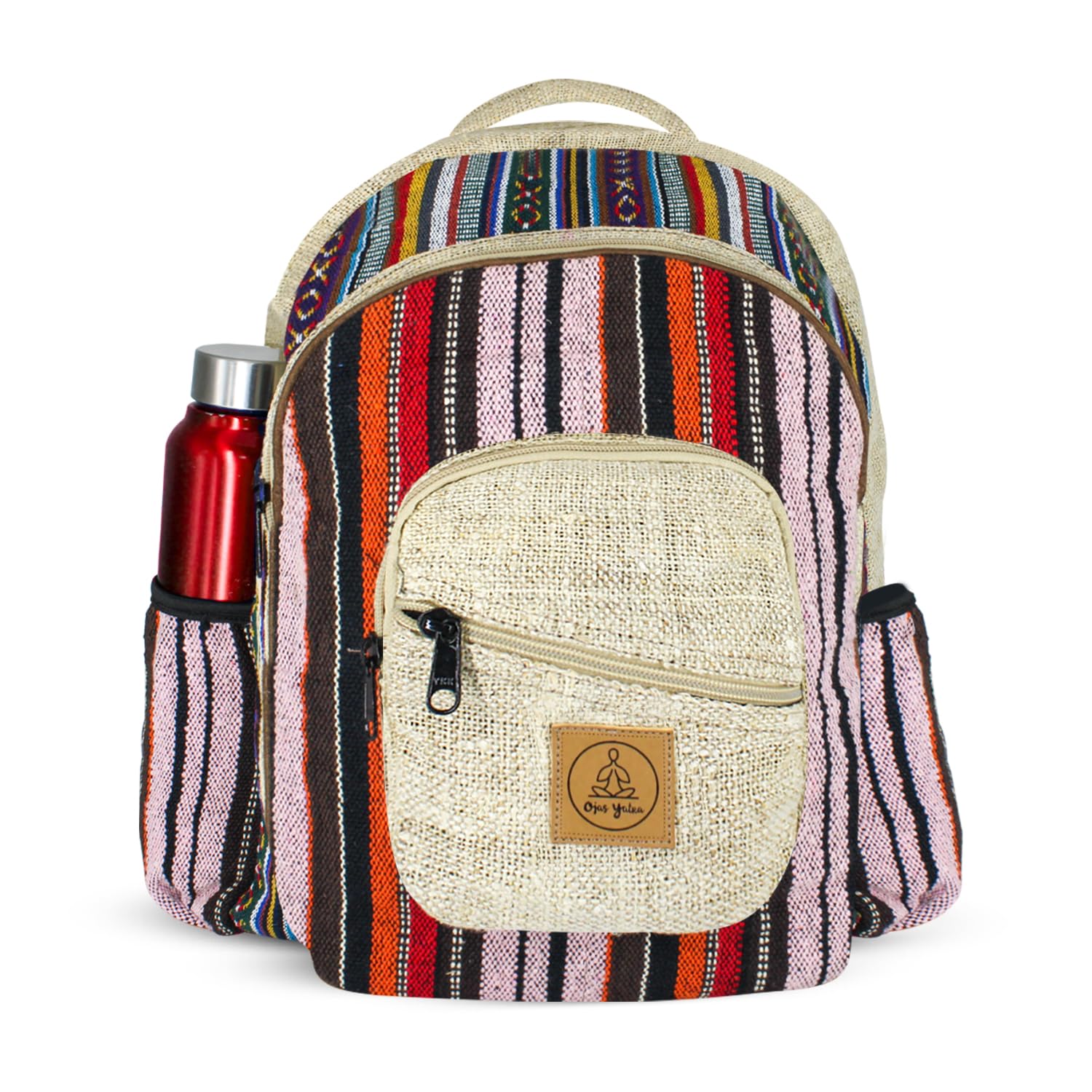 Ojas Yatra Large Hemp Travel Backpack – Himalayan Laptop Backpack Women & Men – Ideal Bohemian Hiking BackPack Book Bag - Bohemian Laptop Bag - Boho Bookbag – Fits 15.6" Laptop (Large, Brown & Purple)