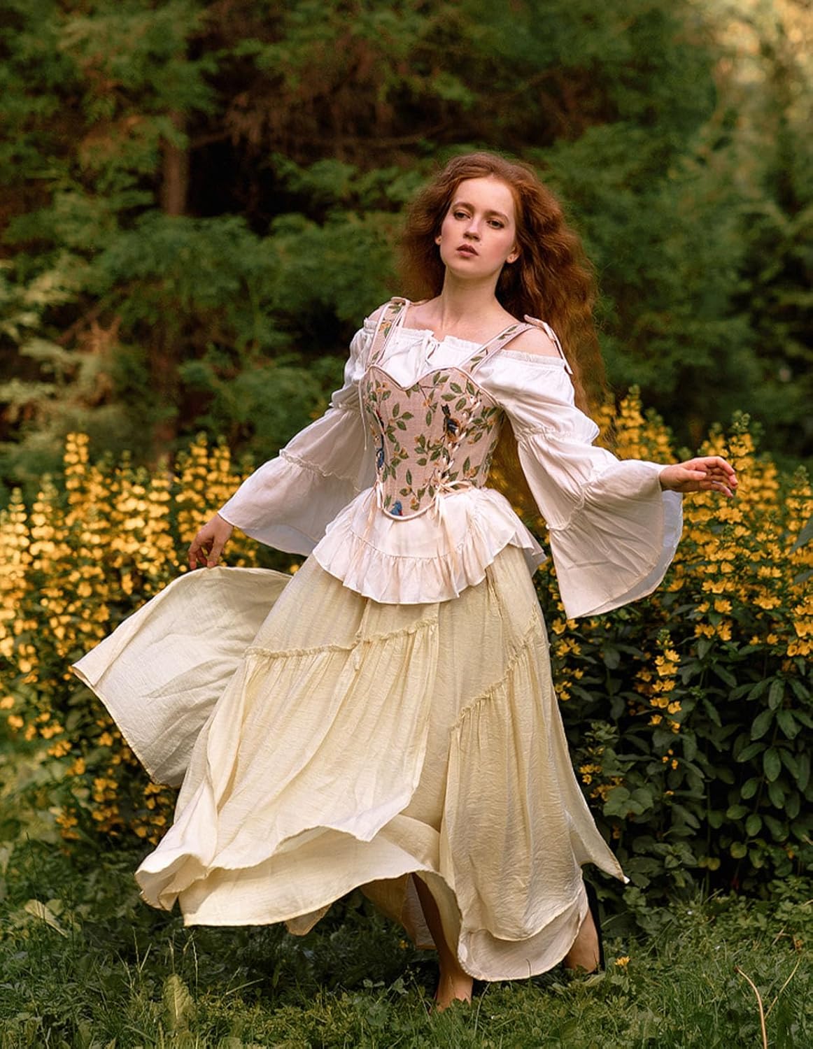 Scarlet Darkness Long Skirts for Women Renaissance Costume Pirate Maxi Skirt Plus Size with Pockets - Image 3