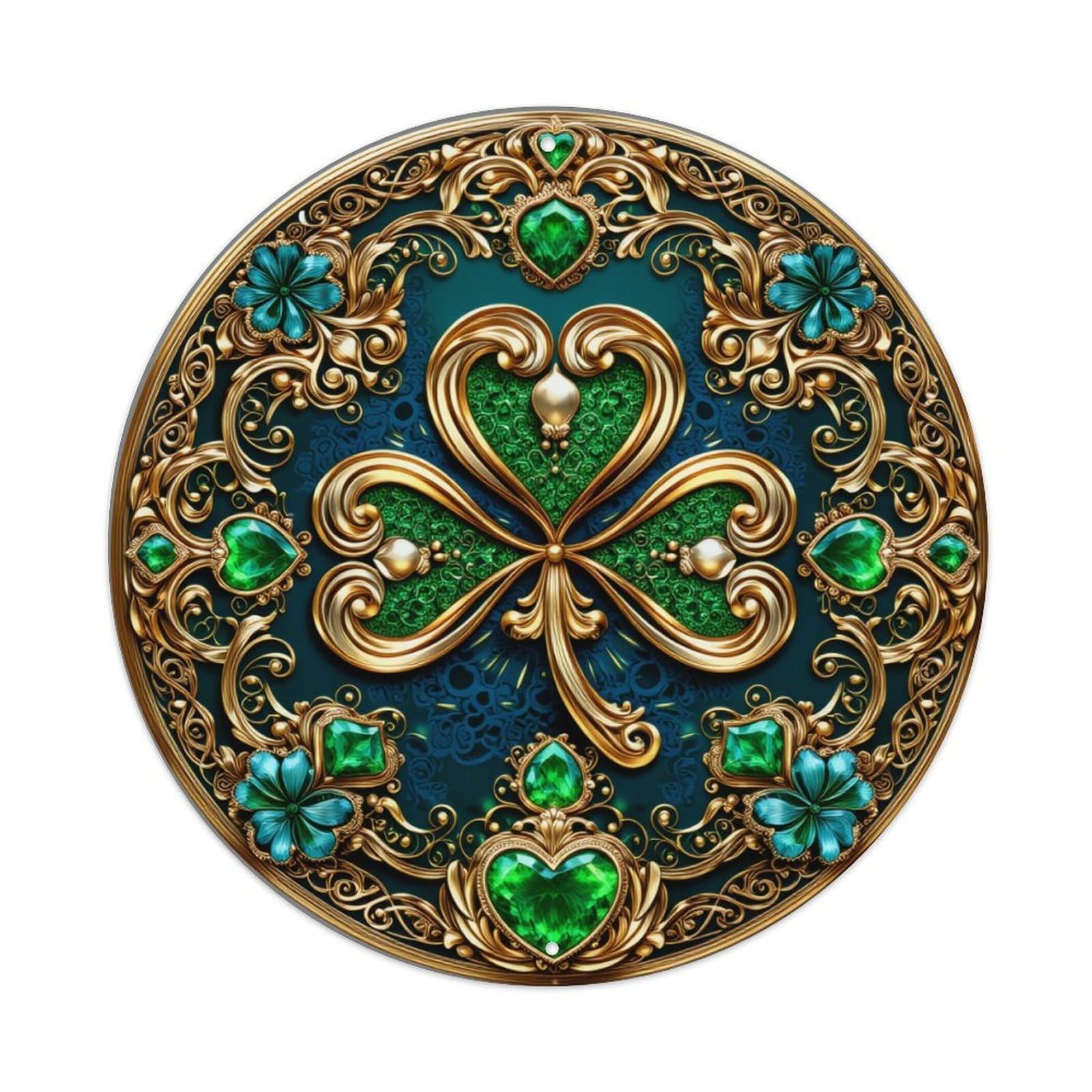 Jdfenggu Vintage Ornate Gold Green Jewel Pattern Retro Metal Tin Sign, Metal Poster For Bar, Home, Man Cave, Kitchen, Laundry Room Art Decor 8X8 Inch