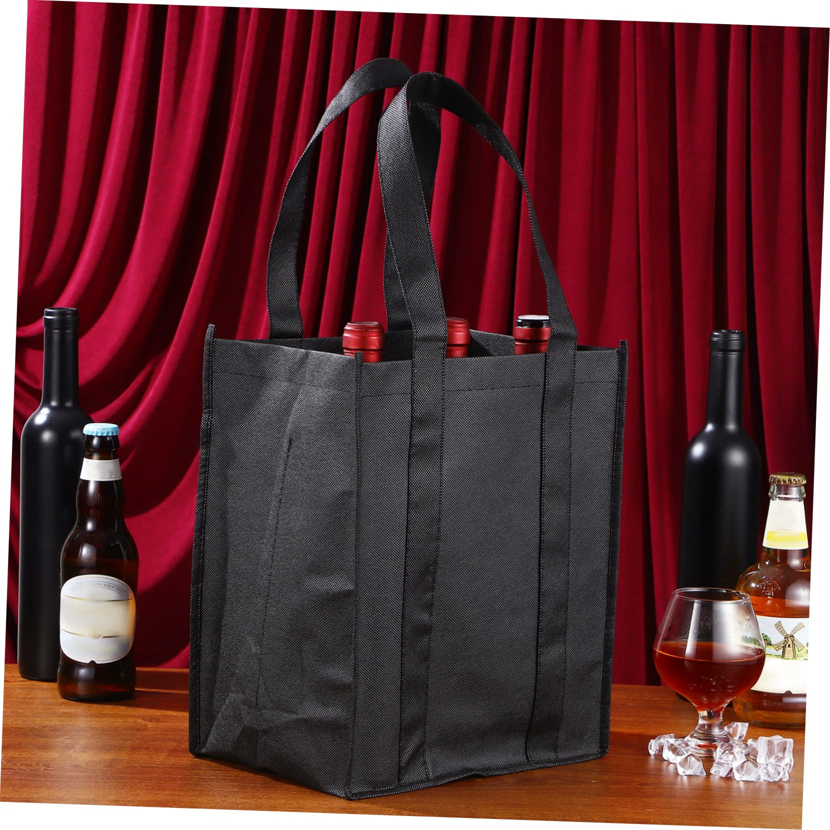Set da 6 Borse Portabottiglie di Vino Non Tessuto Nero, Resistenti con Scomparti per Protezione delle Bottiglie, per Camping e Picnic