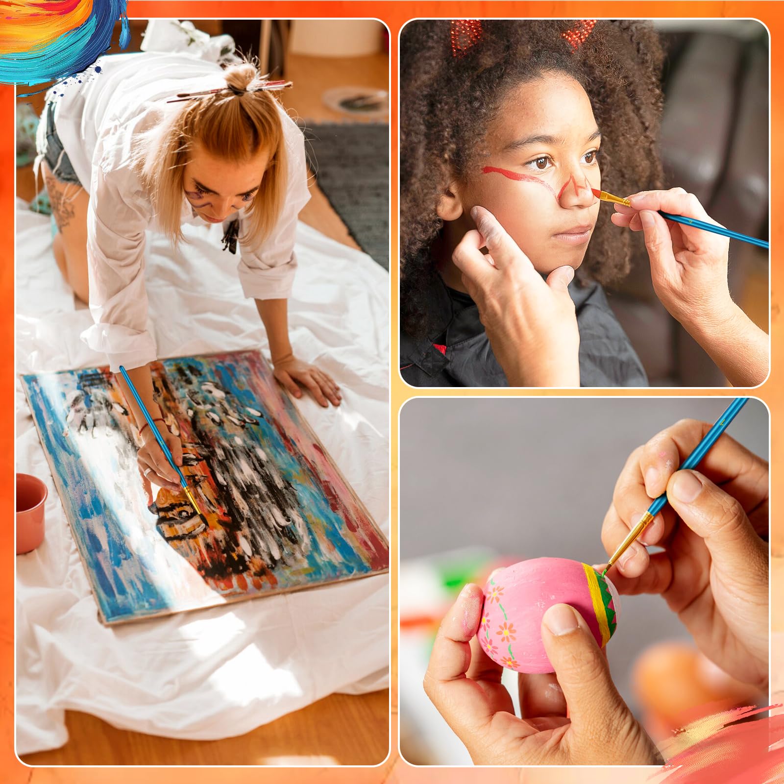 Paint Brushes Set, 5 Pack 50 Pcs Round-Pointed Tip Paintbrushes Nylon Hair Artist Acrylic Paint Brushes for Acrylic Oil Watercolor, Face Nail Art, Miniature Detailing & Rock Painting, Blue