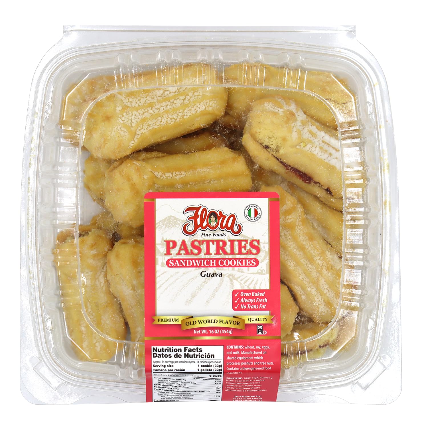 Italian Pastries Guava Sandwich Cookies - Sweet filled with fruit jelly Guava Marmalade (Single Box)