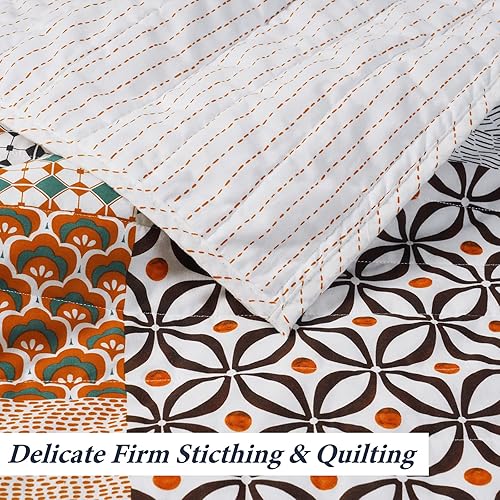 Miniatura 4 de PHF Juego de edredón de otoño de 100% tela de algodón, tamaño individual, 2 piezas, ligero y bohemio para todas las estaciones, ultrasuave, 1 colcha