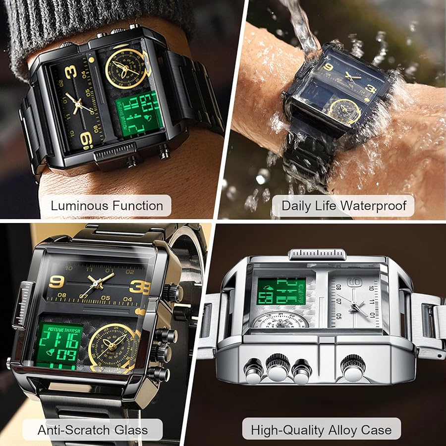 RORIOS Orologio Coppia Elettronico Orologio da Polso Multifunzione Militare Orologio Uomo Donna Orologio Digitale Quarzo Resina Cinturino per Ragazze Ragazzi Oro rosa bianco D