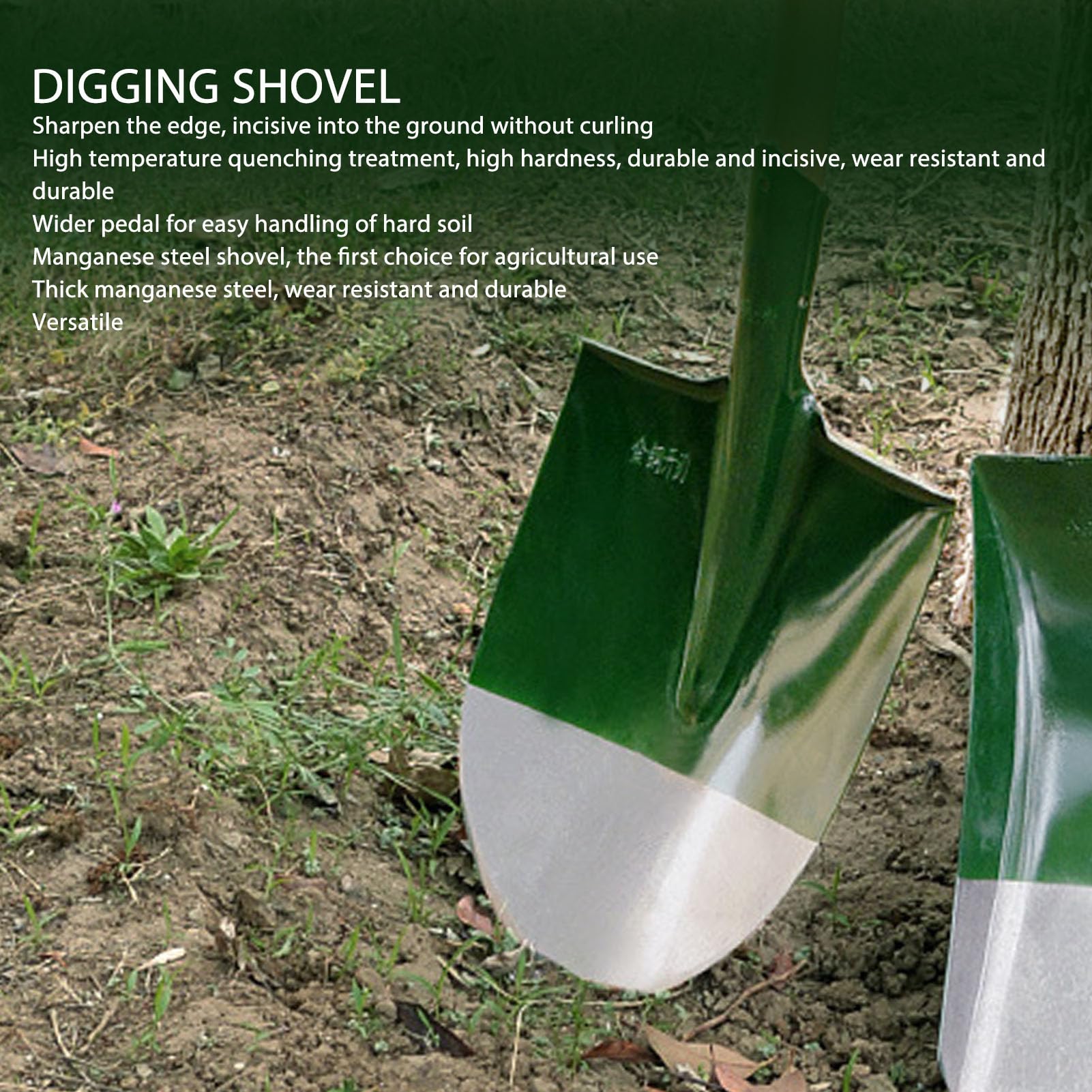 PenRux Garden Digging Shovel, Manganese Steel Head, Round Pointed, Green