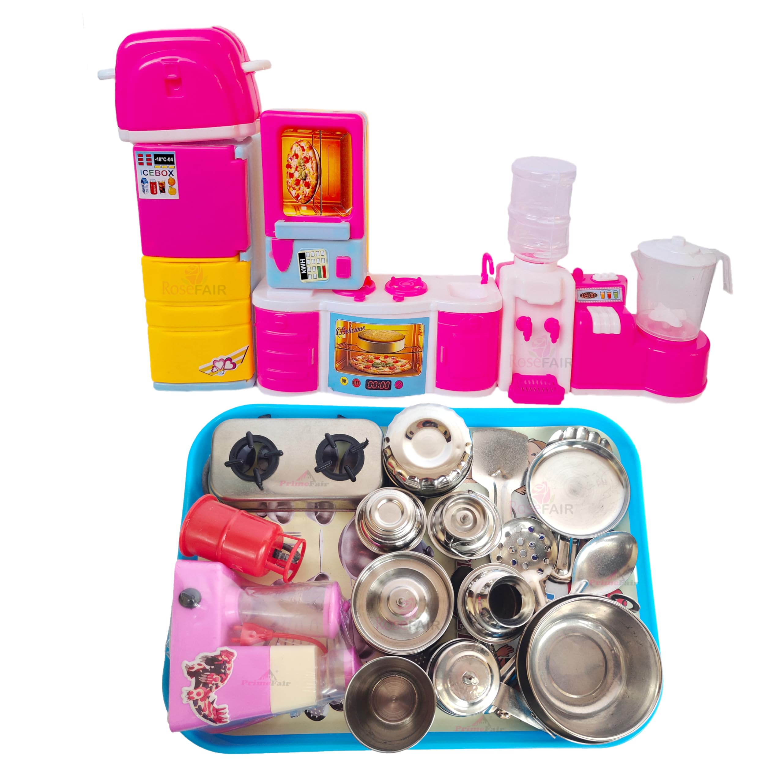 ROSEFAIR Playset Pretend Pink Kitchen Toys with Stainless Steel Pots and Pans Pretend Play Kitchen Set for Kids (25 pcs) - Kids Kitchen Accessories Set (B0D8WR1DT3) Amazon Price History, Amazon Price Tracker