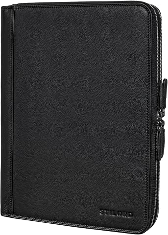 STILORD 'Ferris' Portafolio Cuero A4 Vintage XL Carpeta para Documentos Funda de Portátil 13,3' Pulgadas Porta Documentos de Cuero Carpeta Conferencia Piel Genuina, Color:negro