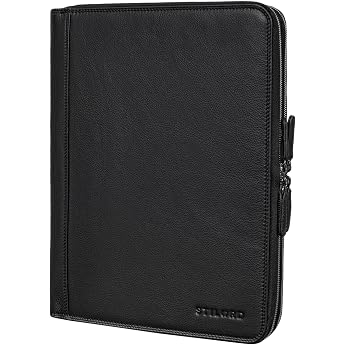 STILORD 'Ferris' Vintage Leather Document Folder   Perfect for Work Office & Meetings   Conference Folder XL for 13.3 Inch MacBook Colour Black