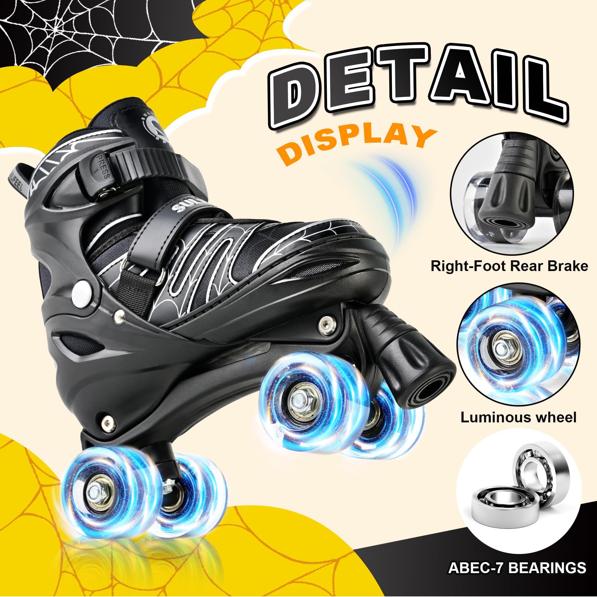 SULIFEEL Patines ajustables para niños de 3 a 5 a 8 a 6 a 12 con 4 tamaños de luz ajustable sobre ruedas, el mejor regalo para niños para principiantes, deportes de interior y exterior