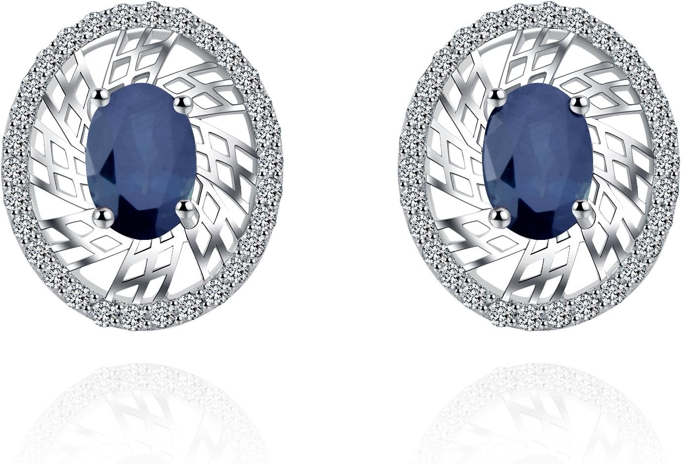 Genuine Sterling Silver With Natural Blue Sapphire Earring Studs for Women