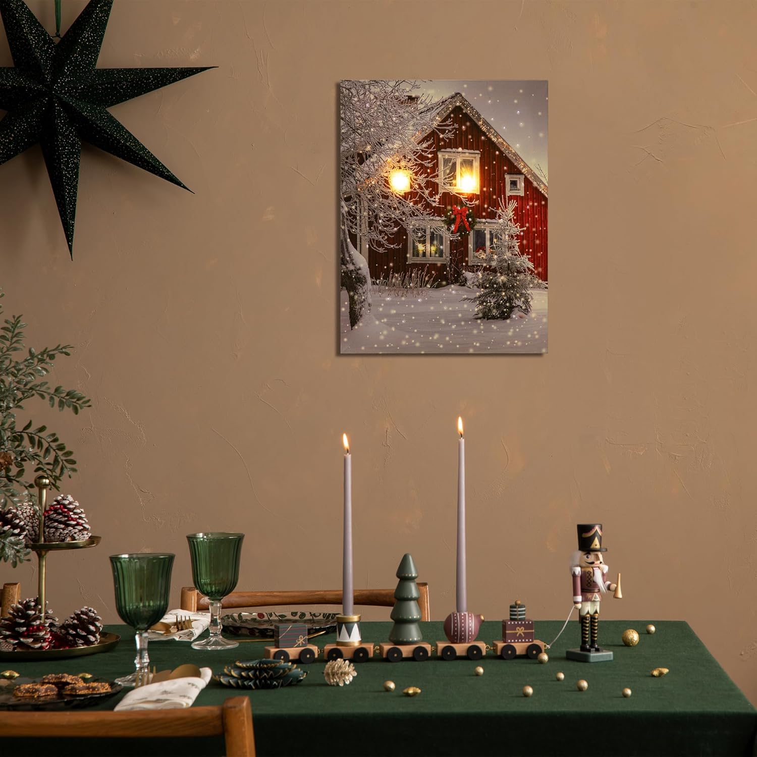 Northlight LED Lighted Snowy Barn House Christmas Canvas Wall Art - 15.75" x 12"