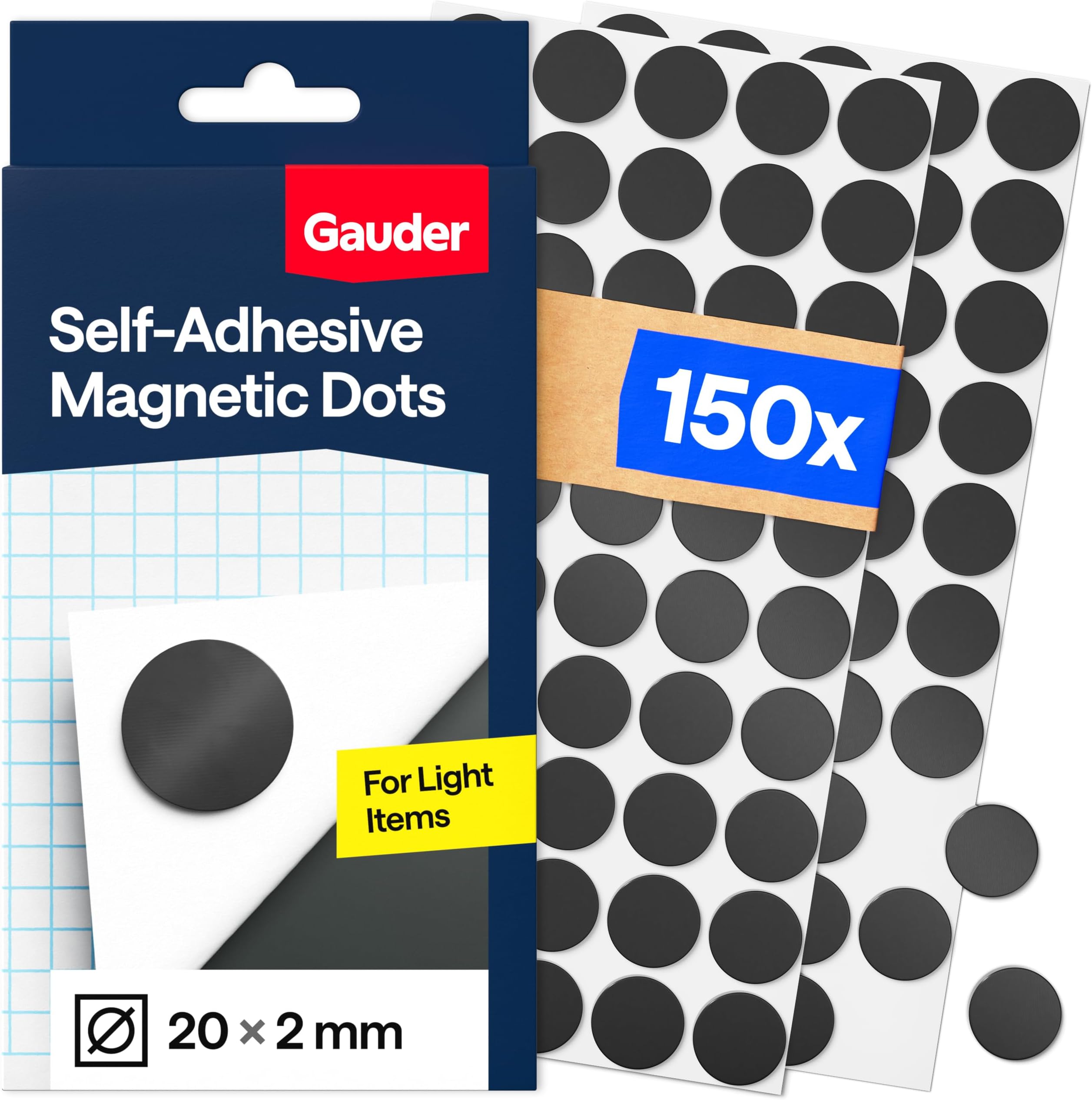 Self-Adhesive Magnetic Dots - Craft Magnet - Self-Adhesive Sticky Magnets for Crafts & Photos - Magnetic Sticker - Self Adhesive Magnets for Lightweight Items (150 PCS - 20 x 2 mm)