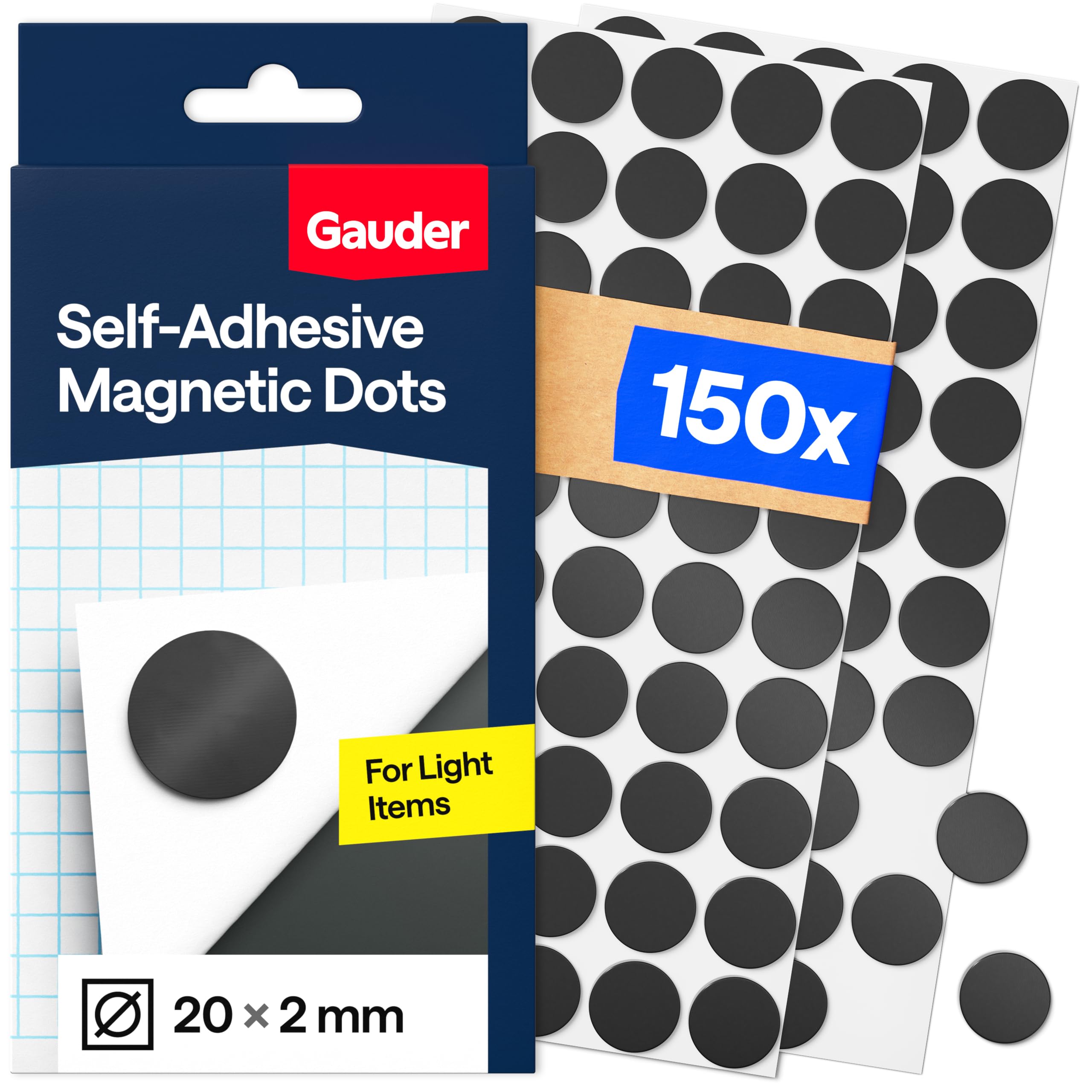 GAUDER Self-Adhesive Magnetic Dots - Craft Magnet - Self-Adhesive Sticky Magnets for Crafts & Photos - Magnetic Sticker - Self Adhesive Magnets for Lightweight Items (150 PCS - 20 x 2 mm)