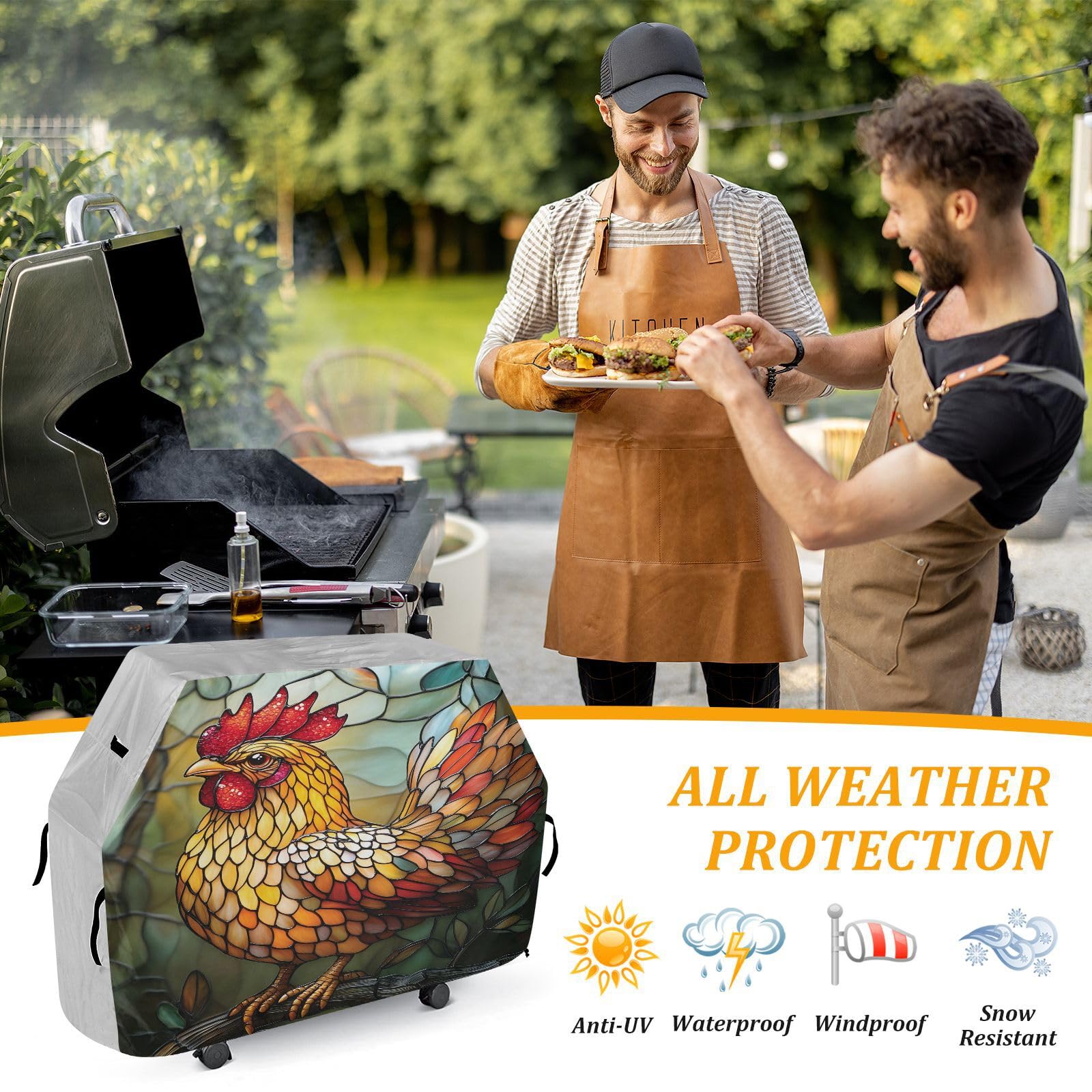 Pokrowiec na grilla 155 cm wytrzymały anty-UV na zewnątrz grill pokrowiec modny kurczak japoński styl manga