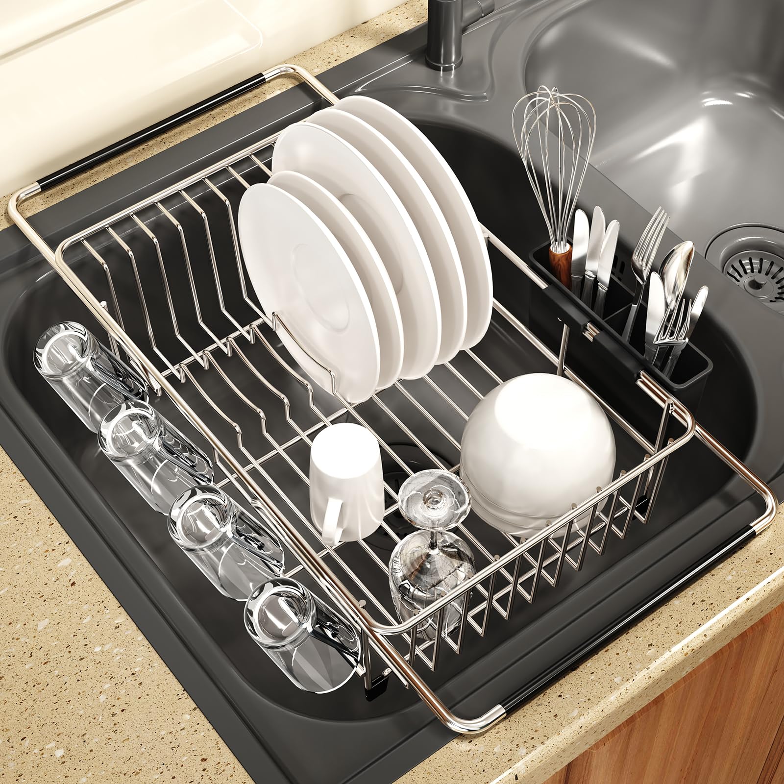 MAJALiS Expandable Dish Drying Rack Over Sink with Anti-Slip Grip