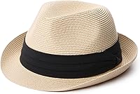FURTALK Foldable Straw Fedora Sun Hat for Men Women - UPF 80+ Short Brim Trilby Panama Beach Hat