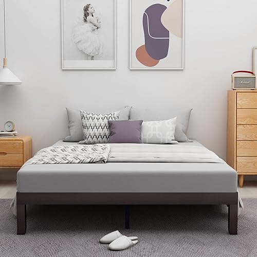Danxee Base de cama de plataforma de madera con soporte de listones no necesita somier muebles de dormitorio de fácil montaje marrón Queen