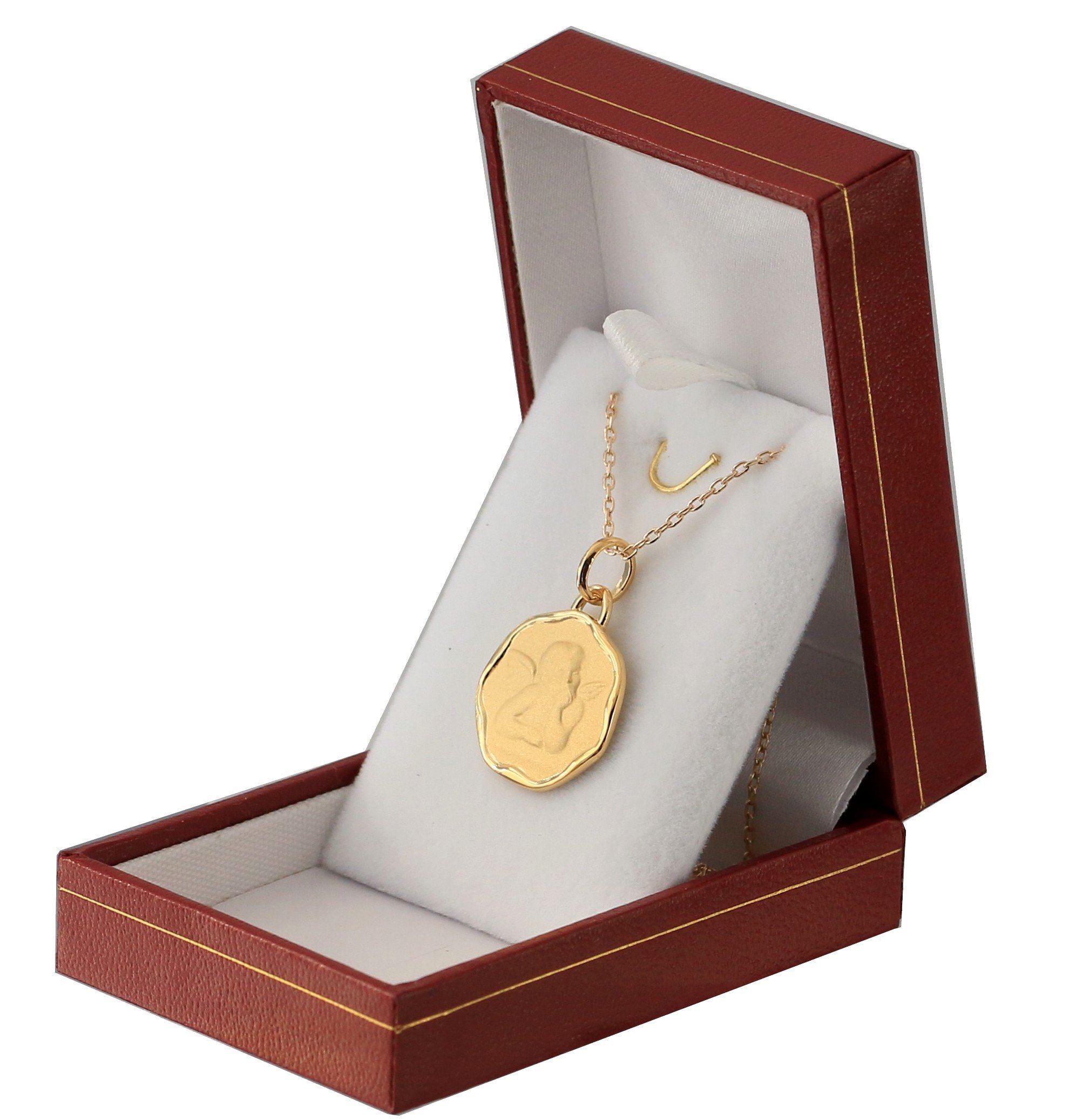 Médaille Ange naissance ou baptême plaqué or ronde avec gravure incluse et chaine de 45cm