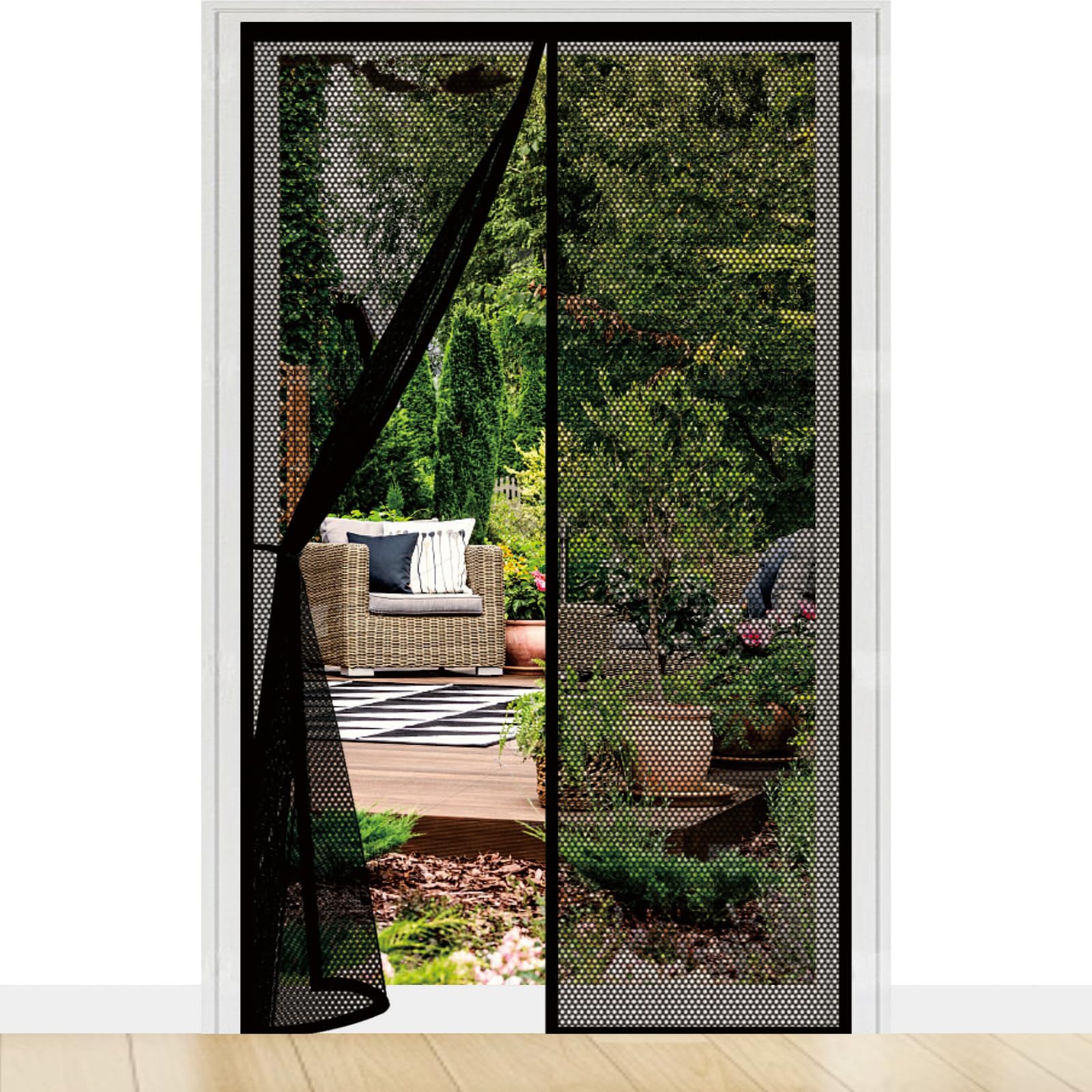 Liuyanyan Black Door Fly Screen 185 X 193 Cm With Powerful Magnets Automatically Closes And Magic Tape, Install Without, Keep Bugs Out, Screen Doors With Magnets For Balcony Door,