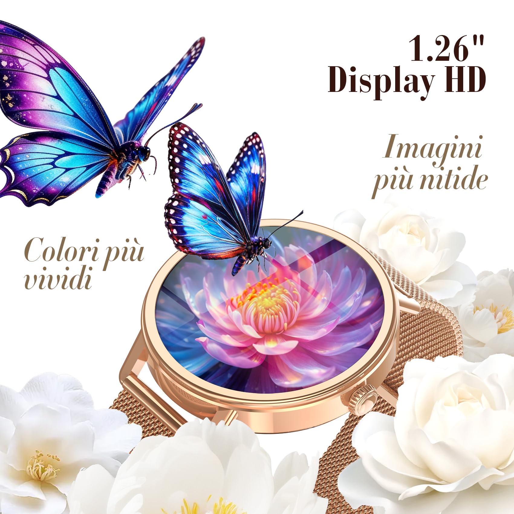 Smartwatch Donna, 1.26"Orologio Intelligente Donna con Chiamate Bluetooth, Smart Watch con 2 Cinturini, Notifiche, Podometro, Design Sottile, Compatibile con Android iOS, Smartwatch Impermeabile IP68