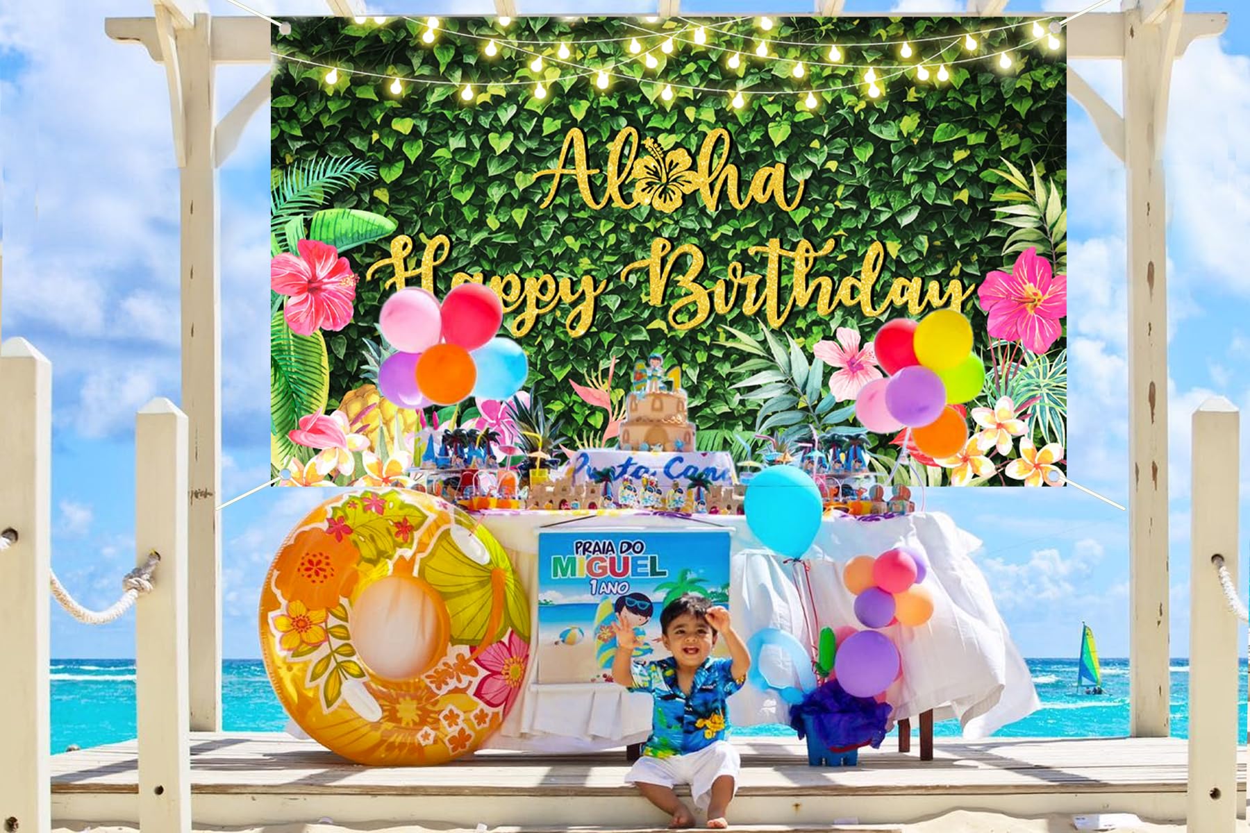 Toile de fond pour photographie de plage d'été, 2,1 x 1,5 m, feuilles de palmier hawaïennes tropicales, fond de plage, Aloha Luau, piscine, décorations de fête, accessoires photo