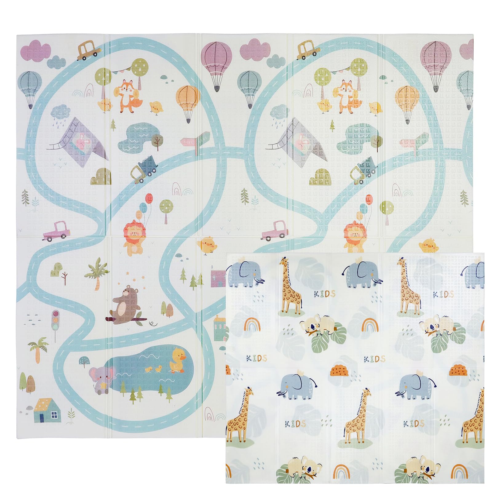 CCLIFE Krabbelmatte Baby Spielmatte Kinder 196x176x1cm Faltbar Spielteppich Spielunterlage Groß Rutschfest Beidseitig Tragbar Wasserdicht Innen Außen Bunt