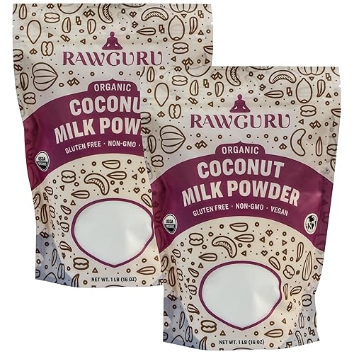 RawGuru Leche de coco en polvo 16 oz (paquete de 2) USDA Orgánica Sin gluten Sin OMG Vegana Crema a base de plantas