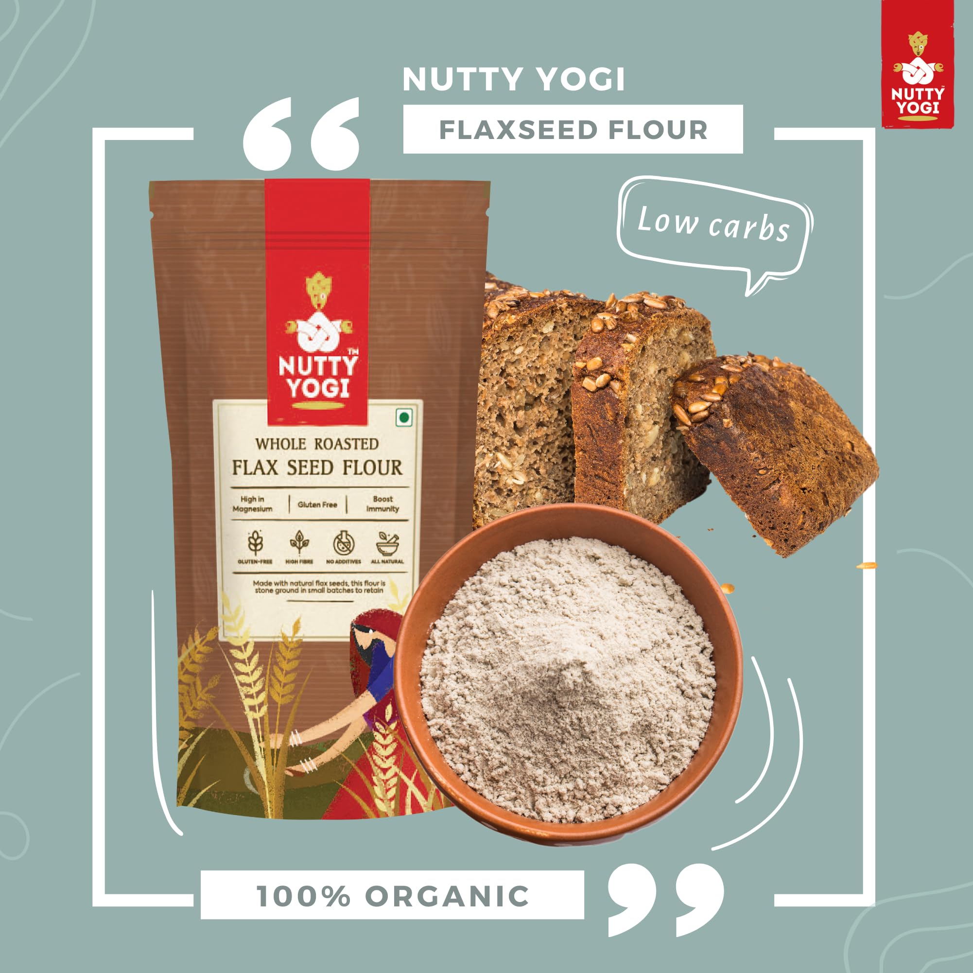 Nutty Yogi Whole Roasted Flax Seed Flour, Keto Friendly, Gluten Free, High Fiber, Low Carb, Omega Rich 300gm (Pack of 2) 2