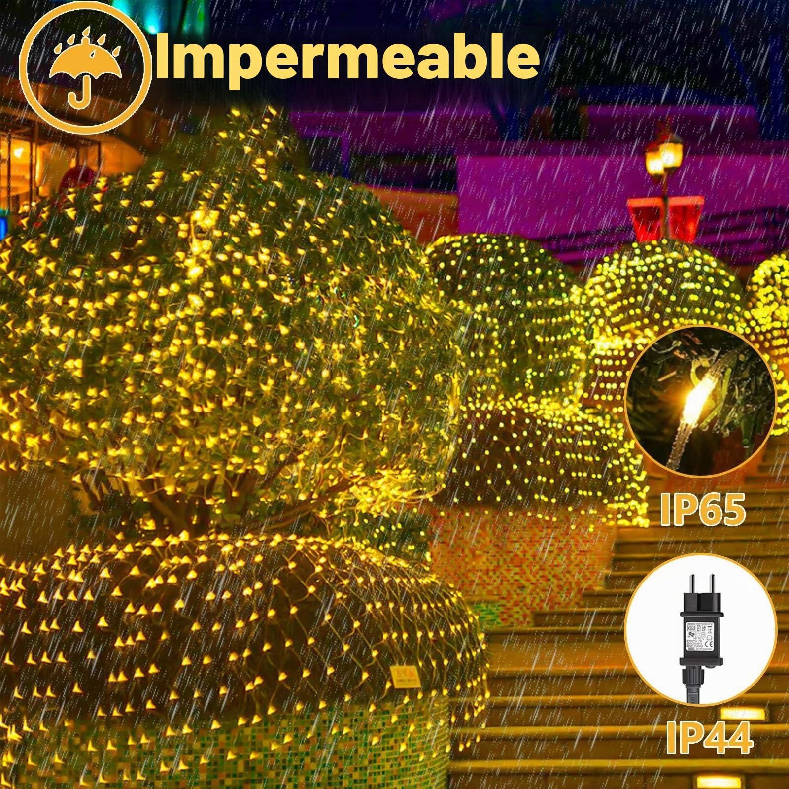 Joycome 2 Piezas Red de Luces Navidad Exterior 3x2m 200 LED Luces Navidad | Enchufe, Temporizador, 8 Modos, Impermeable Malla Luz para Balcon Jardín Terraza Escaparates Decoración - Blanco Cálido