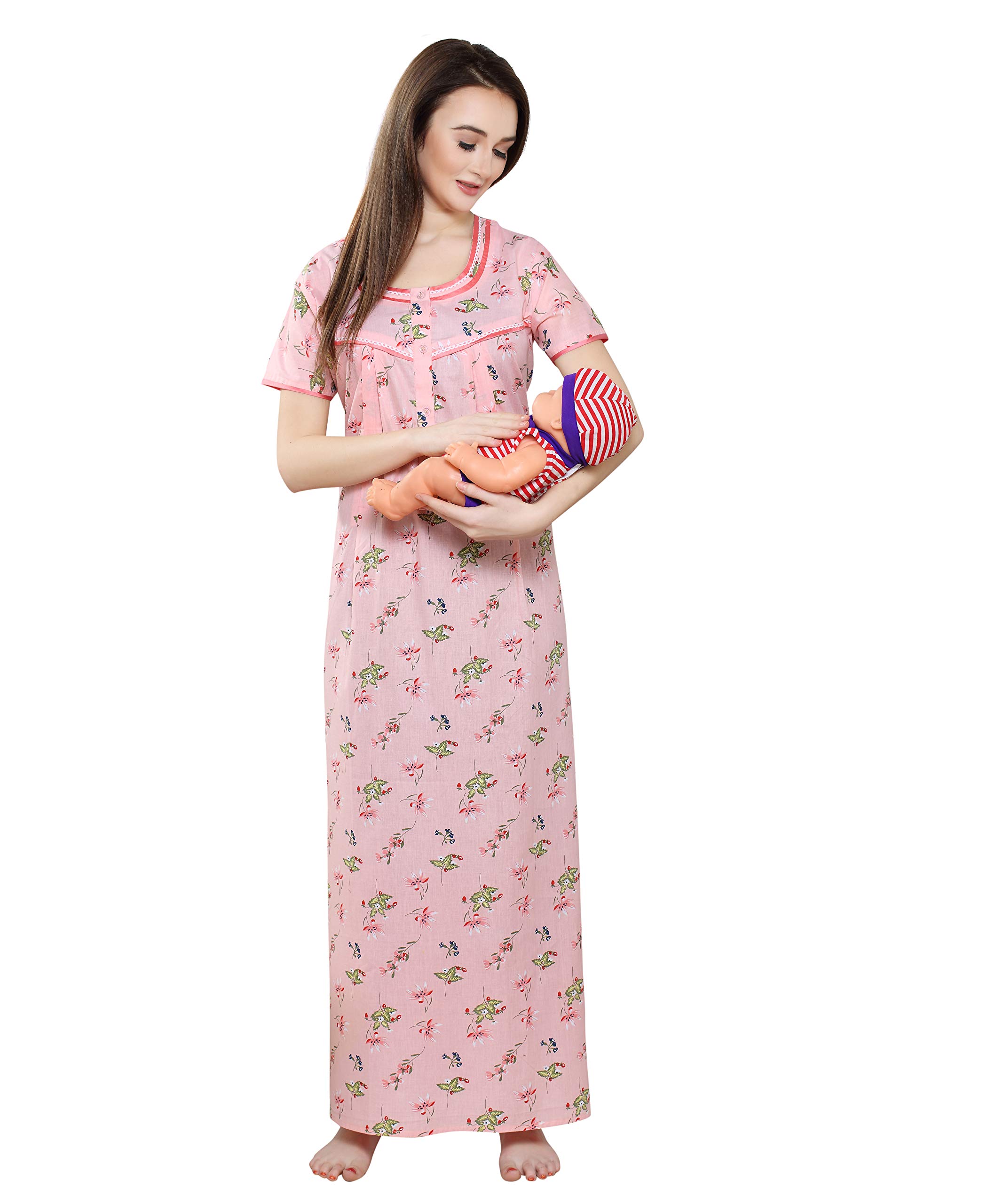 AV2Women's Cotton Floral Maxi Nursing Nighty