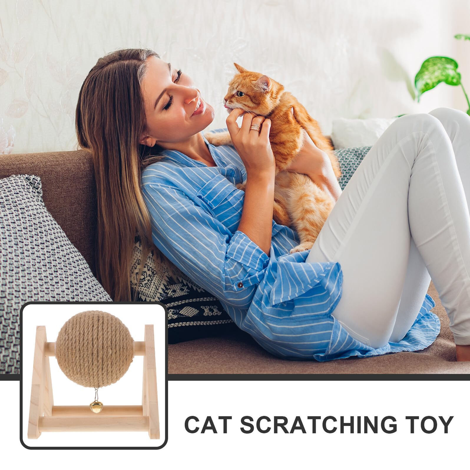 Kratzspielzeug Kätzchen Sisal Kratzball aus Naturfasern mit Stabilem Holzsockel für Katzen Kaninchen Meerschweinchen Haustier Spielzeug gegen Langeweile