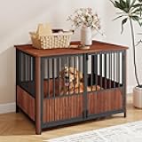 Rovibek 43'' Fluted Dog Crate Furniture, Modern Decorative Dog Crates End Table Indoor with 2 Doors, Wood Dog Furniture Crate for Medium to Large Dogs (43.3
