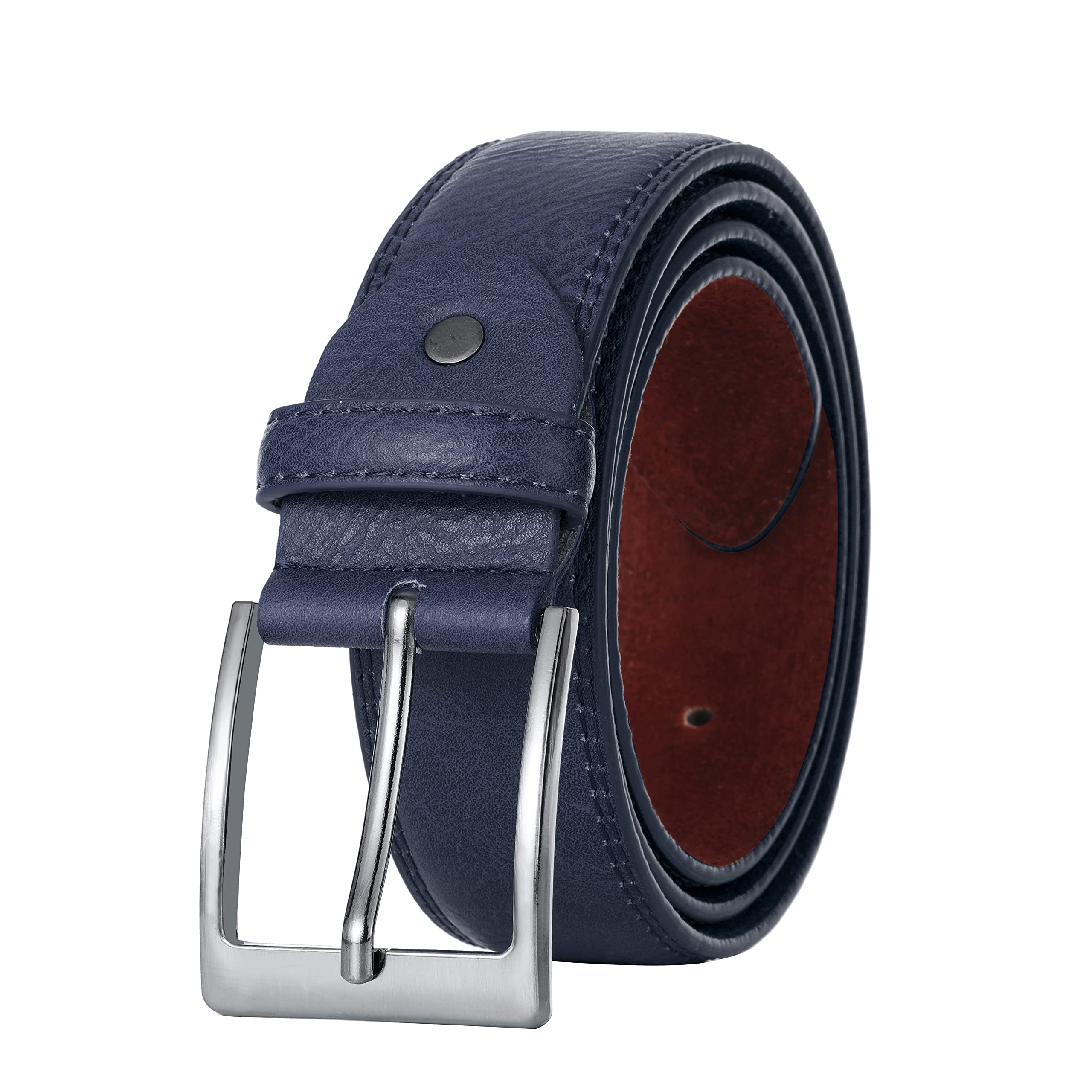 Gunsound Men's Casual Leather Jeans Belts, 100% Leather Dress belt for men, Classic and Fashion Design for Work and Business (Navy, 28-31