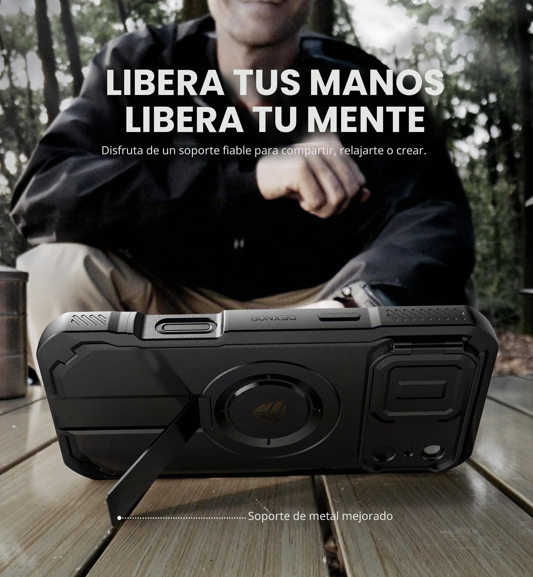 Dexnor Funda para iPhone 2026 Pro/17 Pro, con Cubierta de Cámara, Soporte, Protector de Pantalla y 2 Marcos Frontales, Compatible con MagSafe - Negro