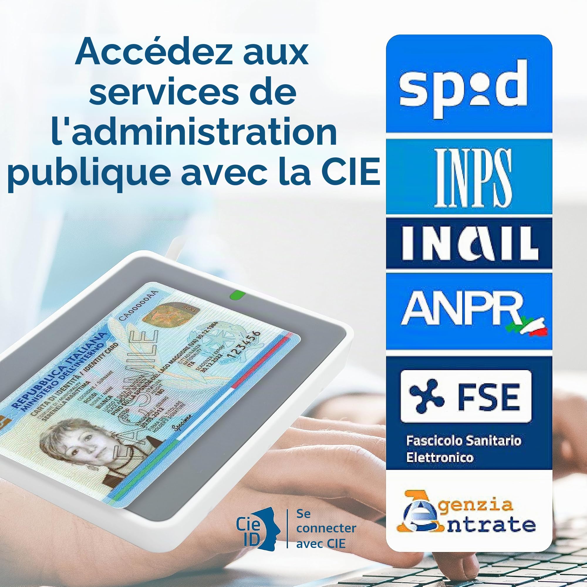 Identiv uTrust 3700F Lecteur de Carte d'identité électronique CIE 3.0 pour accéder à INPS, INAIL, Agence Entrée et Sites de la P.A. Lire Les Cartes NFC et RFID, Tag NFC, Mifare et Desfire