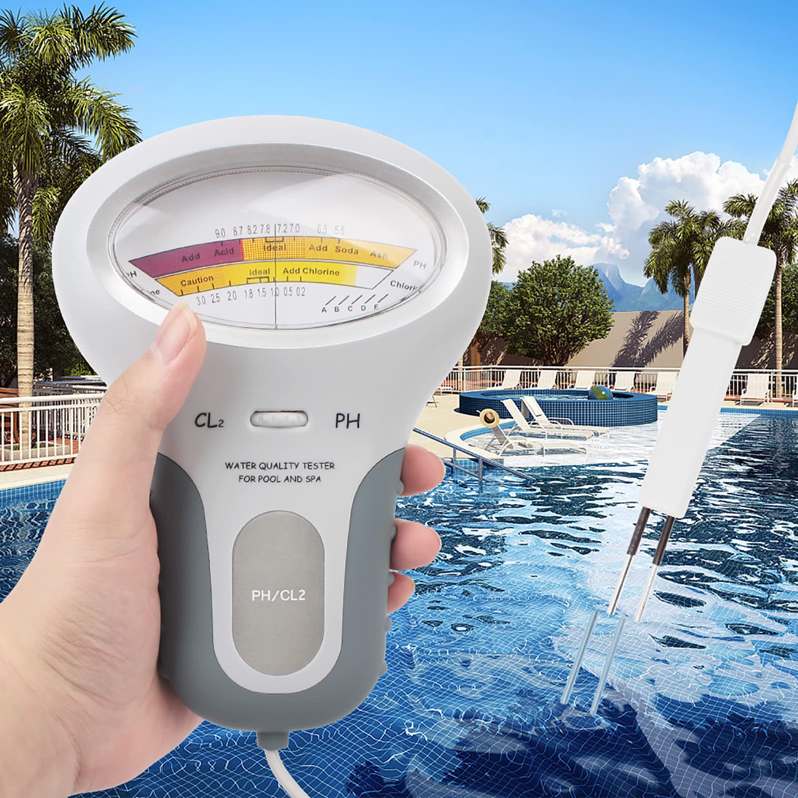 McbeAn Dispositivo di Test della qualità dell'Acqua 2 in 1, Misuratore di Livello del Cloro, Campo di Misura: PH: 5,5~9,0 PH; CL2:0-3,0 Ppm, Misurazioni Rapide E Precise, Prolunga Flessibile