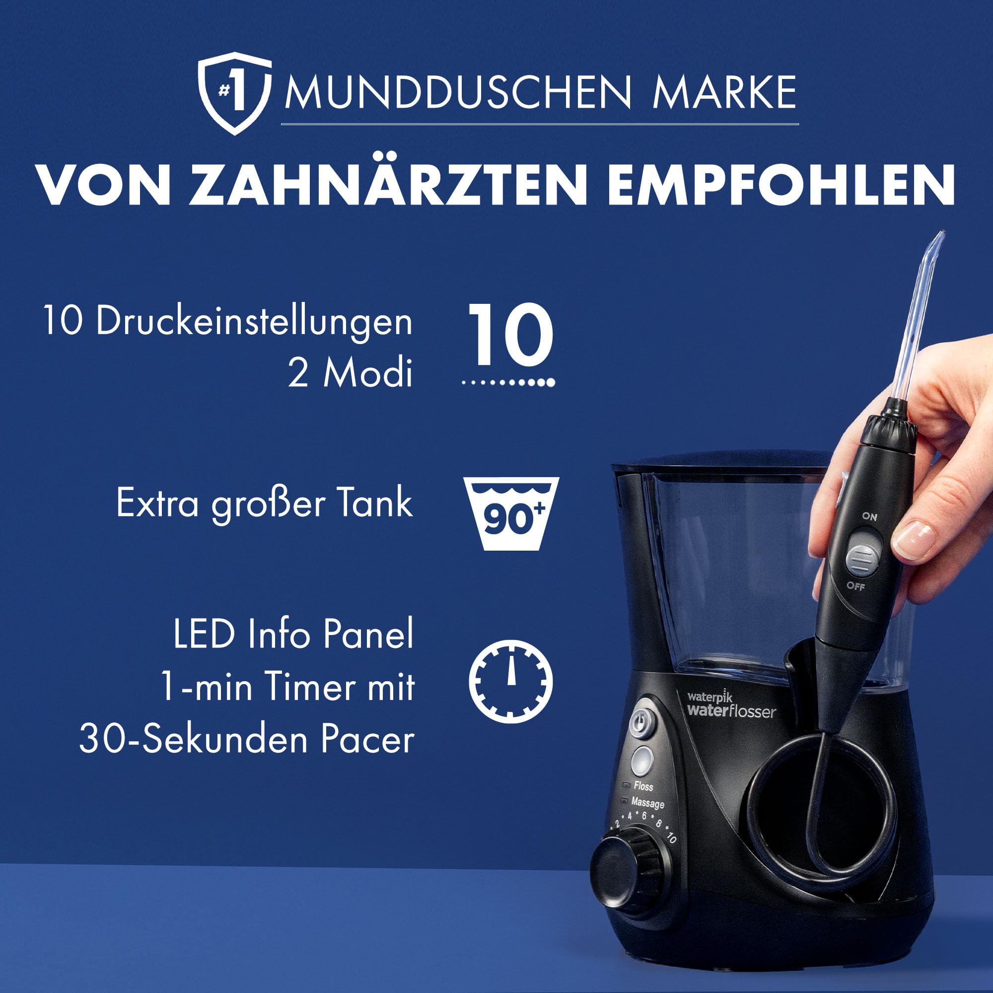 Waterpik Professional Water Flosser, Testsieger 2025, Precision Pulse Technology, TÜV Siegel, bis zu 99,9 Prozent Plaque Entfernung, 6x Aufsätze, 10x individuelle Modi, integrierter Timer, Schwarz