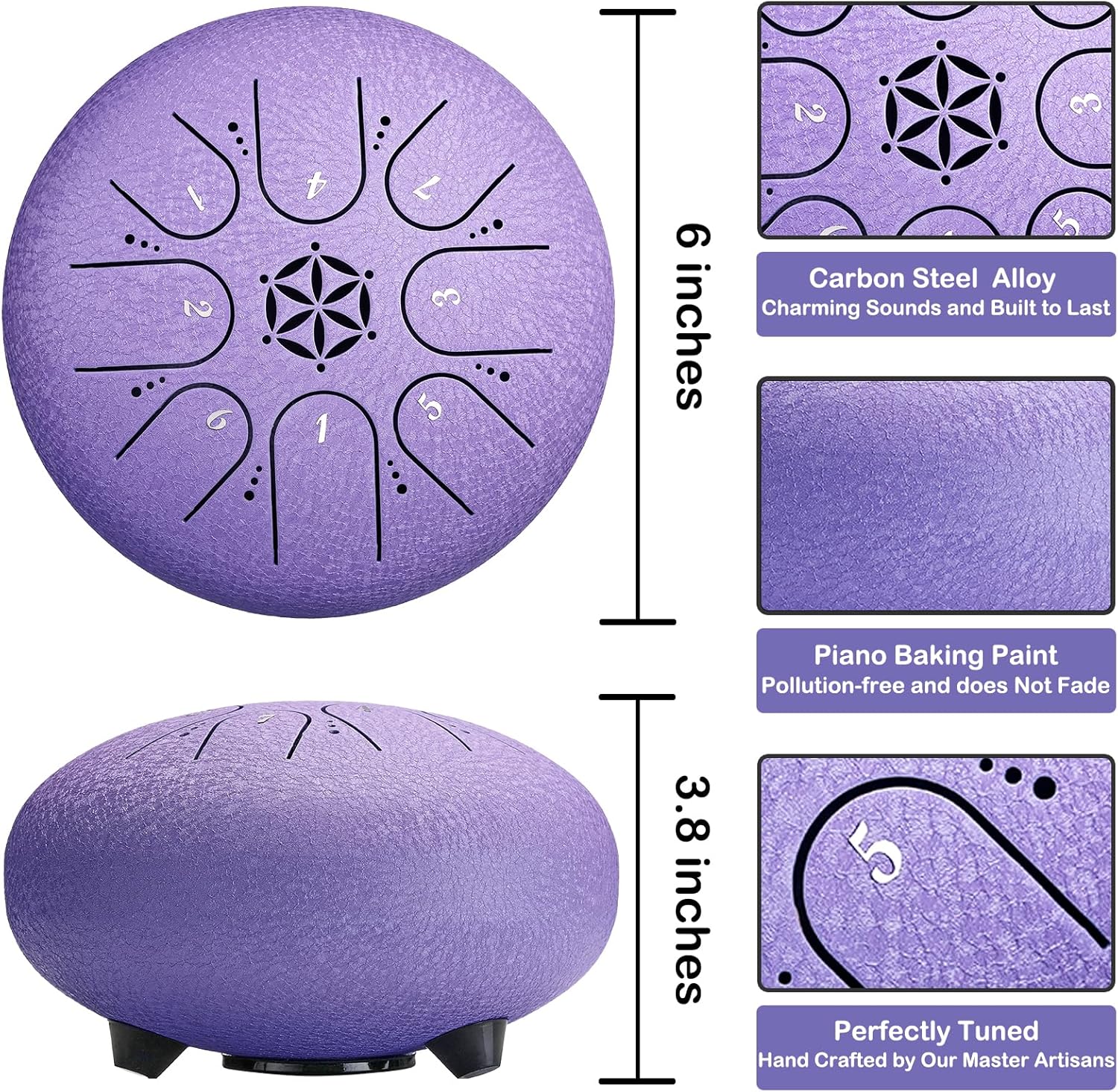 Steel Tongue Drum, 6 Inch 8 Notes Percussion Instrument for Musical Education, Meditation, Relaxation, Calming, Music Gift for Family Friend Adult Beginner (Lavender)