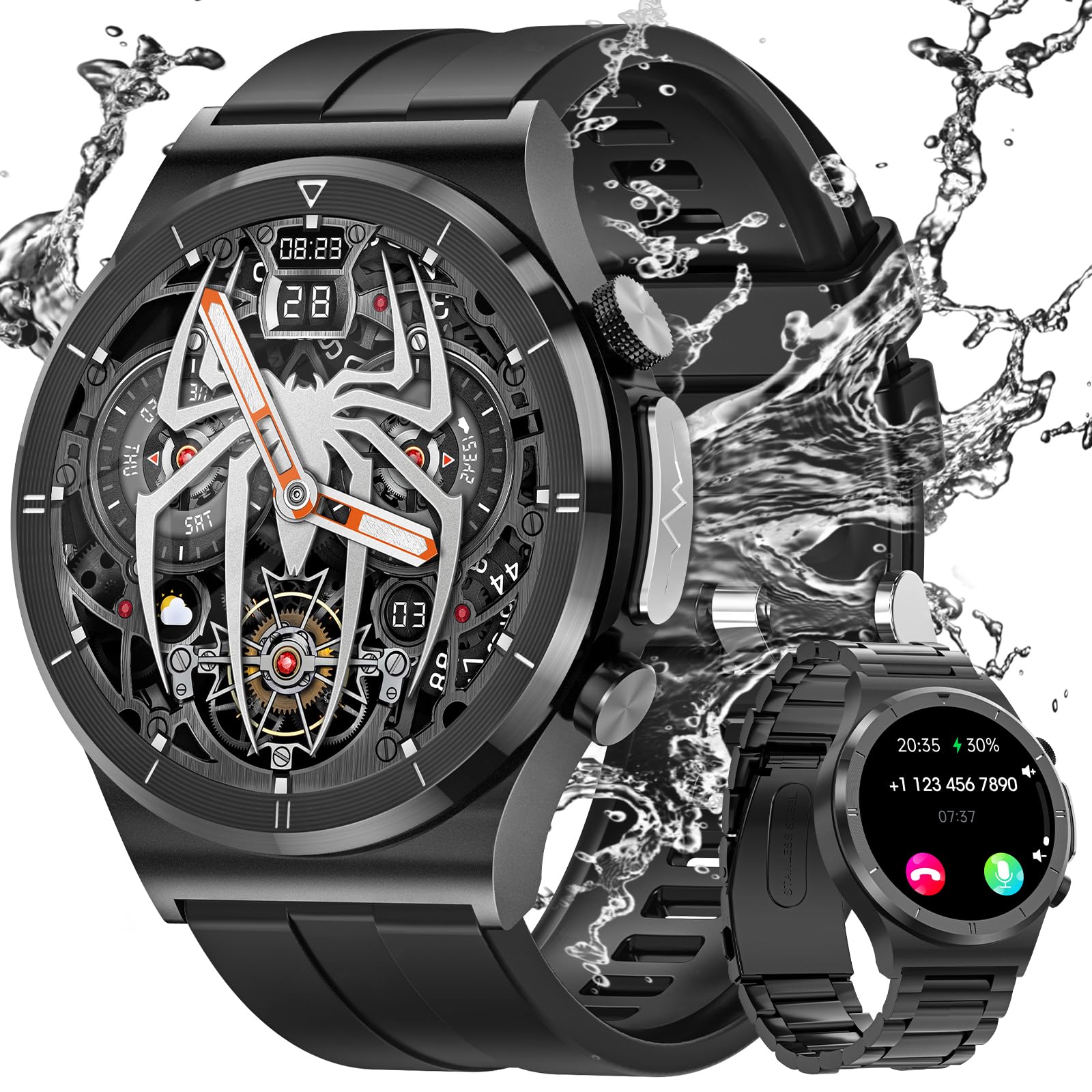 HASAKEI HASAKEI Reloj Inteligente Hombre, 123 Modos Deportivos Smart Watch, 24/7 Monitor de Sueño/Pulsómetro/SpO2, 1.39" Smartwatch con Llamadas, Impermeable IP68 Pulsera Actividad 300mAh Android iOS Negro