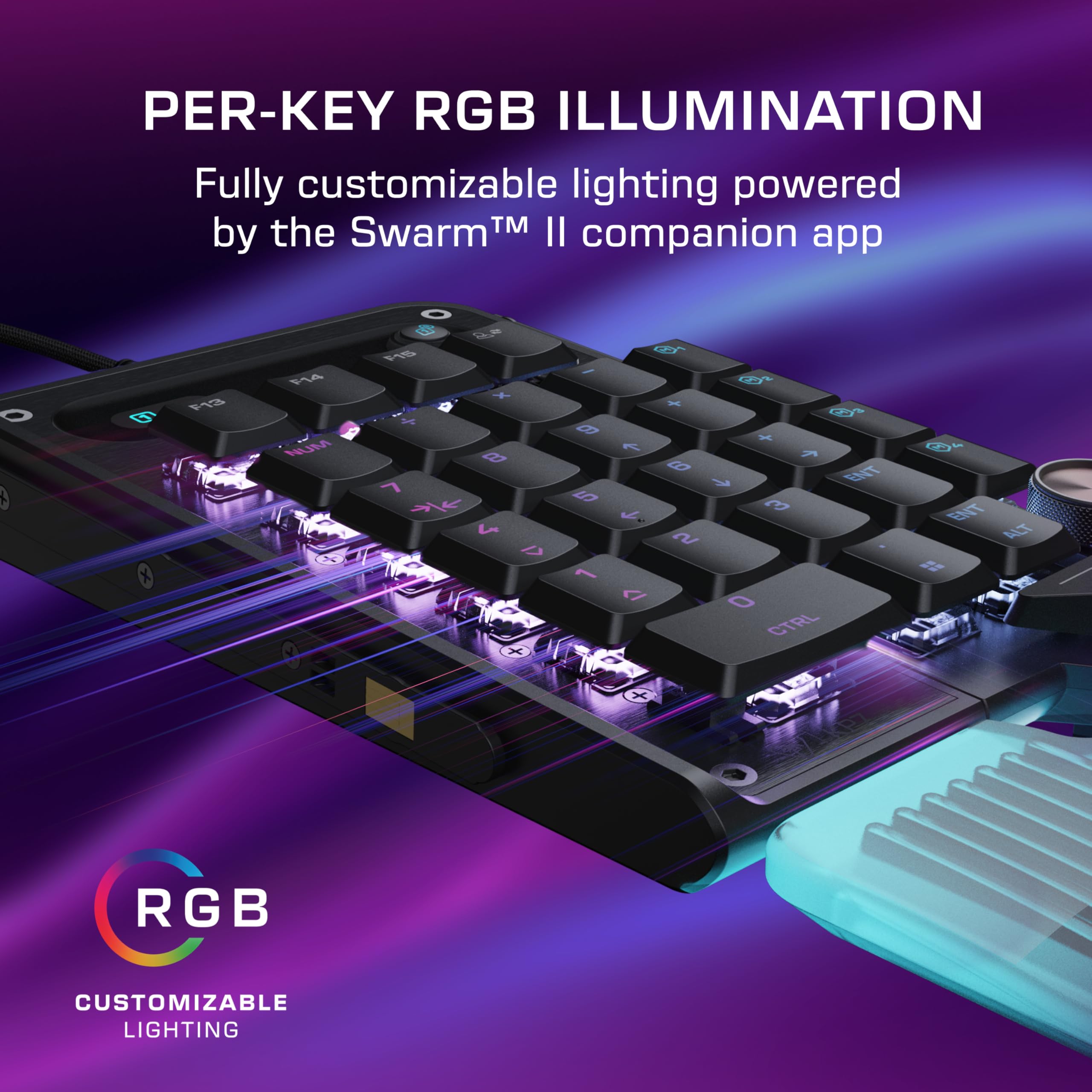 Turtle Beach Command Series KP7 klawiatura gamingowa – kompaktowa konstrukcja, szybki wyzwalacz, przełącznik efektów Halla, programowalne kółko przewijania, szybkość pobierania 8K, nasadki klawiszy