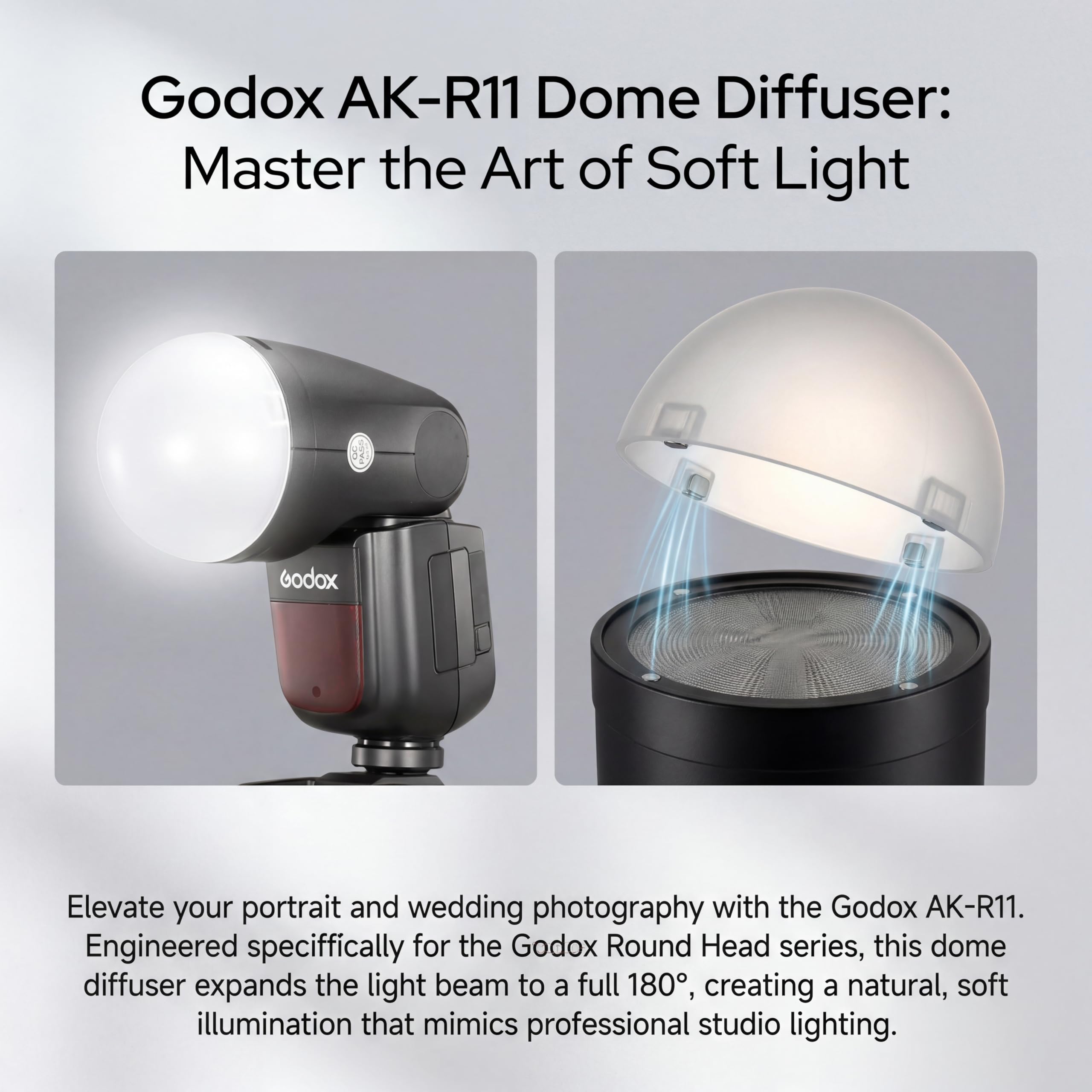 Godox AK-R11 Diffusore a Cupola, Compatibile con Godox V1, V100, V1 Pro Flash a Testa Rotonda, AD100 Pro, AD200 Pro II Testa Rotonda e Luce Video LED RS60R, RS60BI