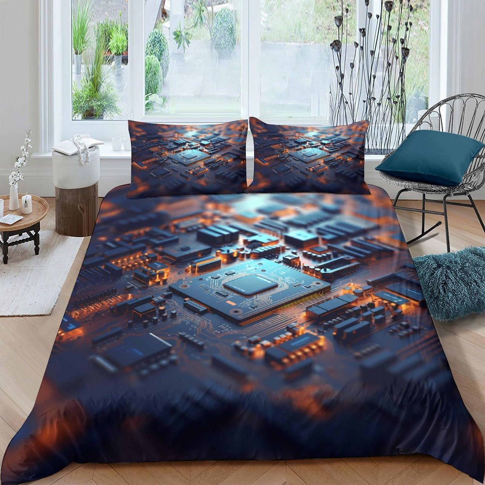 Ctjqhvkz Style-3 3D Printed Circuit Board Fitted Sheet Microfiber Dark Tech Pattern Mattress Cover Bedroom Decor Washable Single（135X200cm）
